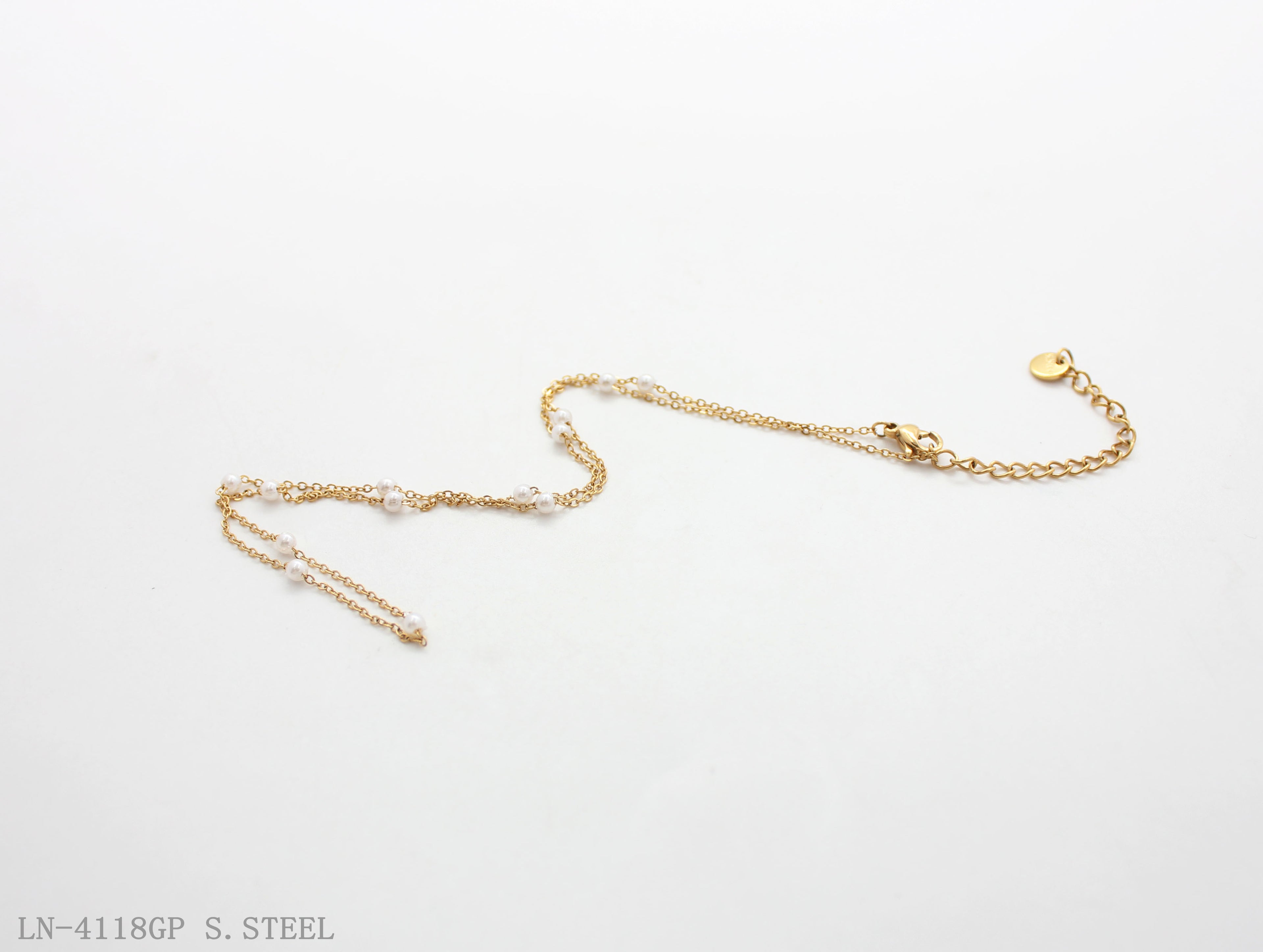 Evenly‑Spaced Tiny Station Pearl Thin O‑Link Vacuum Gold Plated Stainless Steel Everyday Necklace | Factory Direct Wholesale