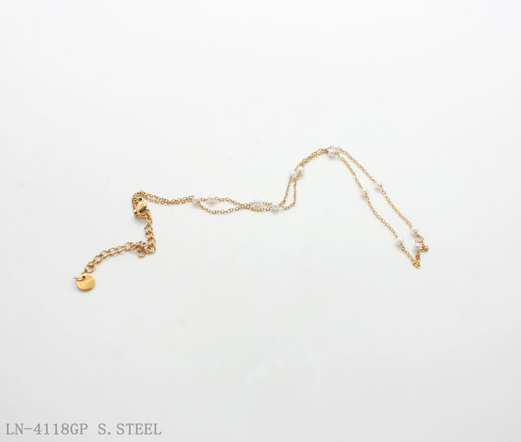 Evenly‑Spaced Tiny Station Pearl Thin O‑Link Vacuum Gold Plated Stainless Steel Everyday Necklace | Factory Direct Wholesale
