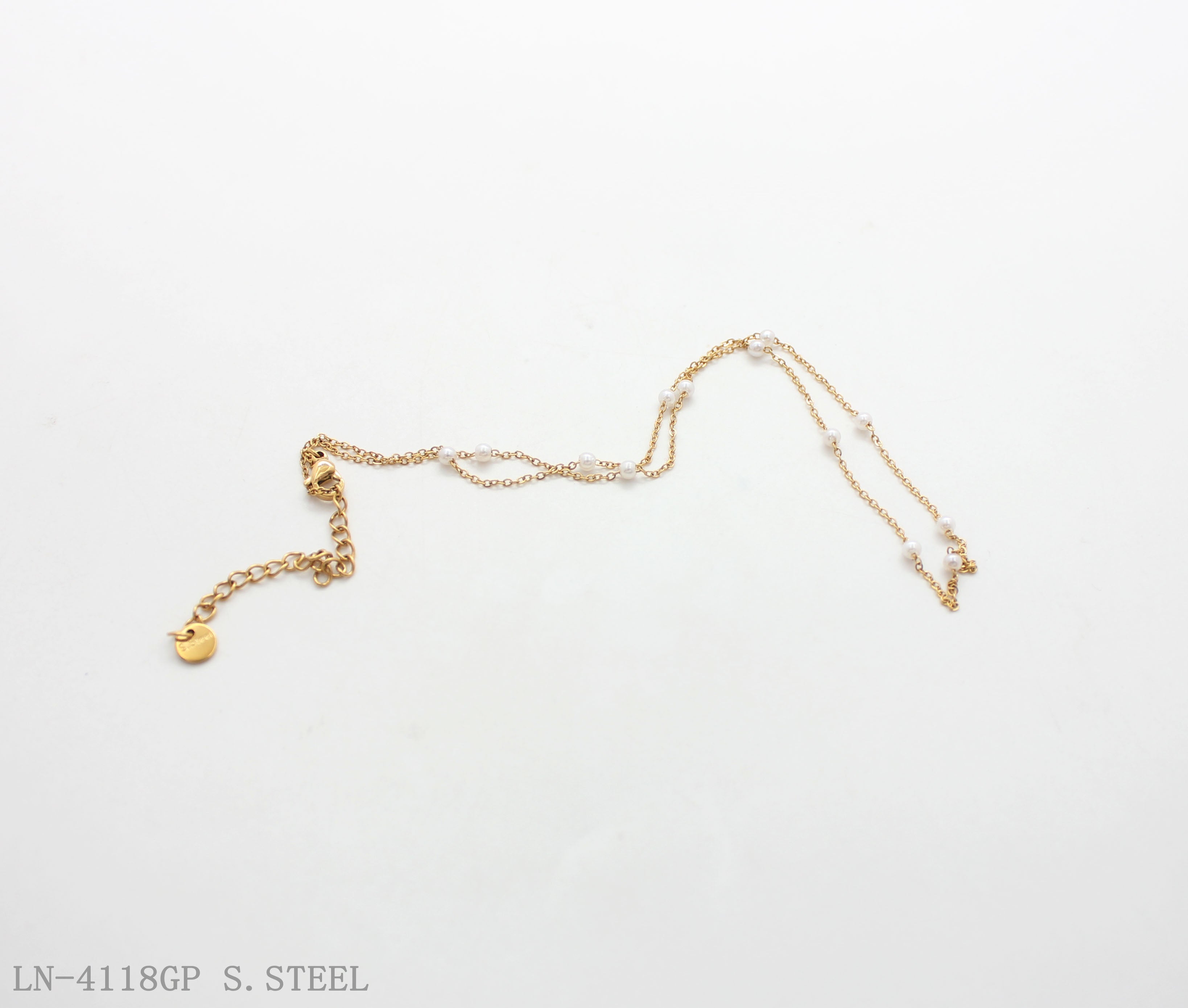 Evenly‑Spaced Tiny Station Pearl Thin O‑Link Vacuum Gold Plated Stainless Steel Everyday Necklace | Factory Direct Wholesale