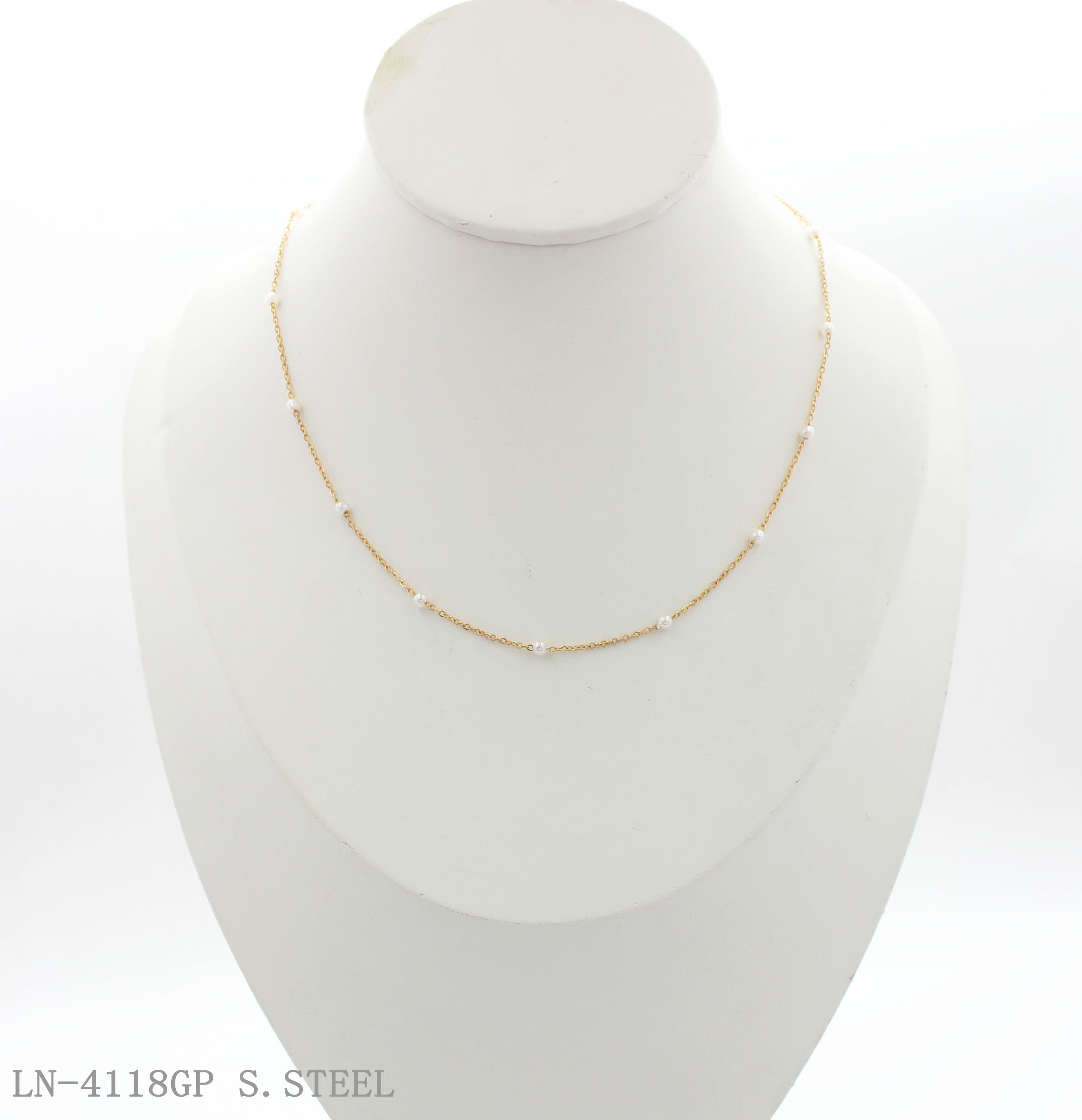 Evenly‑Spaced Tiny Station Pearl Thin O‑Link Vacuum Gold Plated Stainless Steel Everyday Necklace | Factory Direct Wholesale