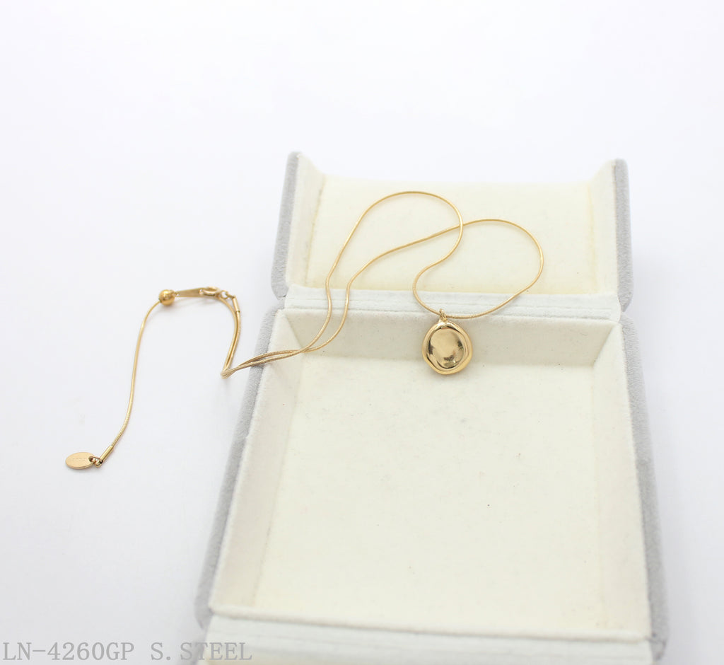 Pull Slider Adjustable Organic Disc Pendant Fine Snake Chain Stainless Steel Layering Necklace | Factory Direct Wholesale