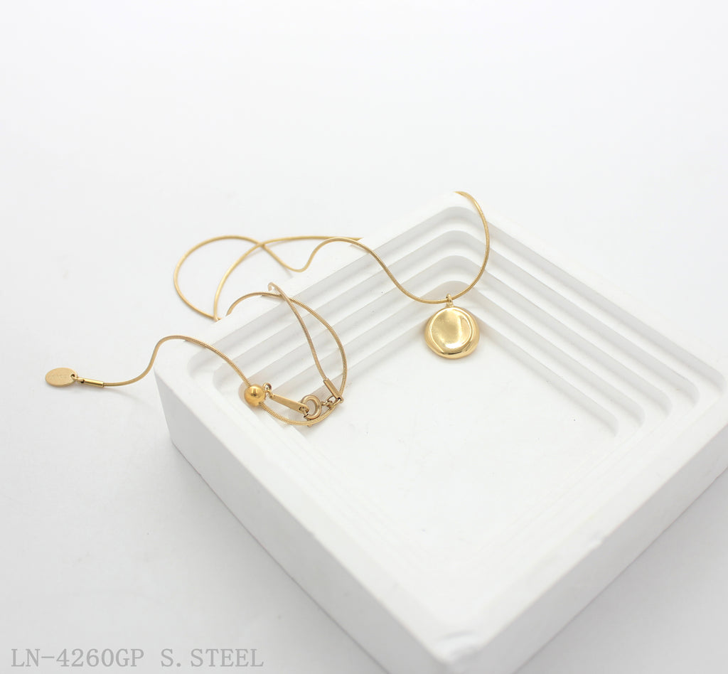 Pull Slider Adjustable Organic Disc Pendant Fine Snake Chain Stainless Steel Layering Necklace | Factory Direct Wholesale