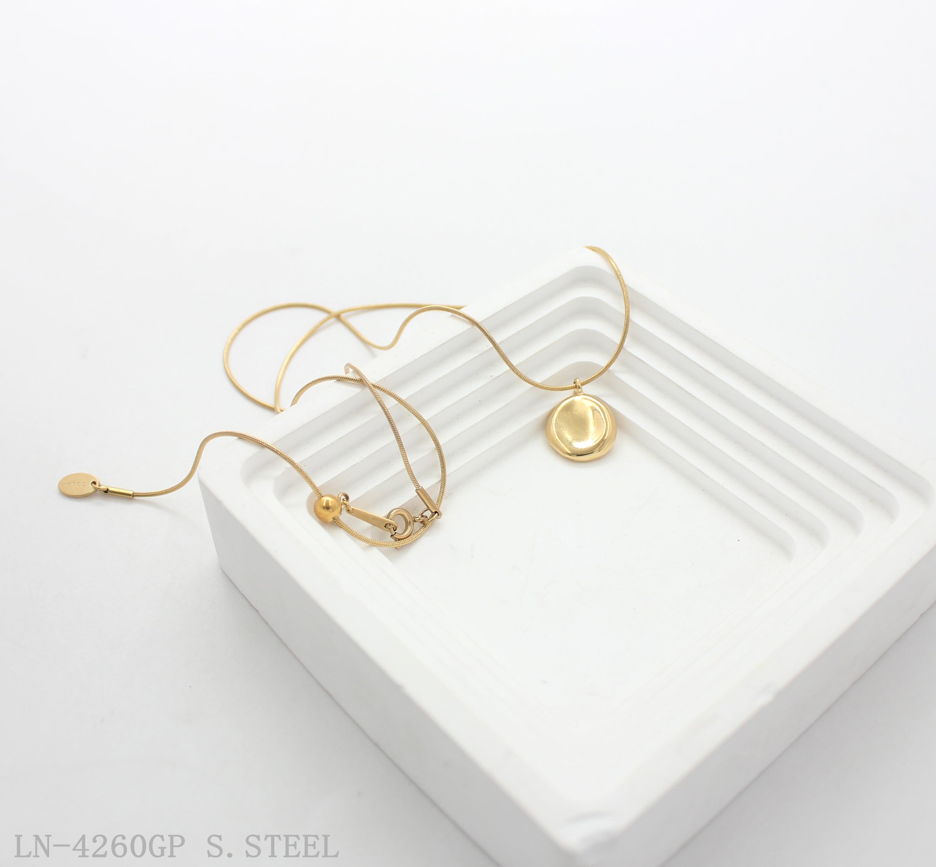 Pull Slider Adjustable Organic Disc Pendant Fine Snake Chain Stainless Steel Layering Necklace | Factory Direct Wholesale