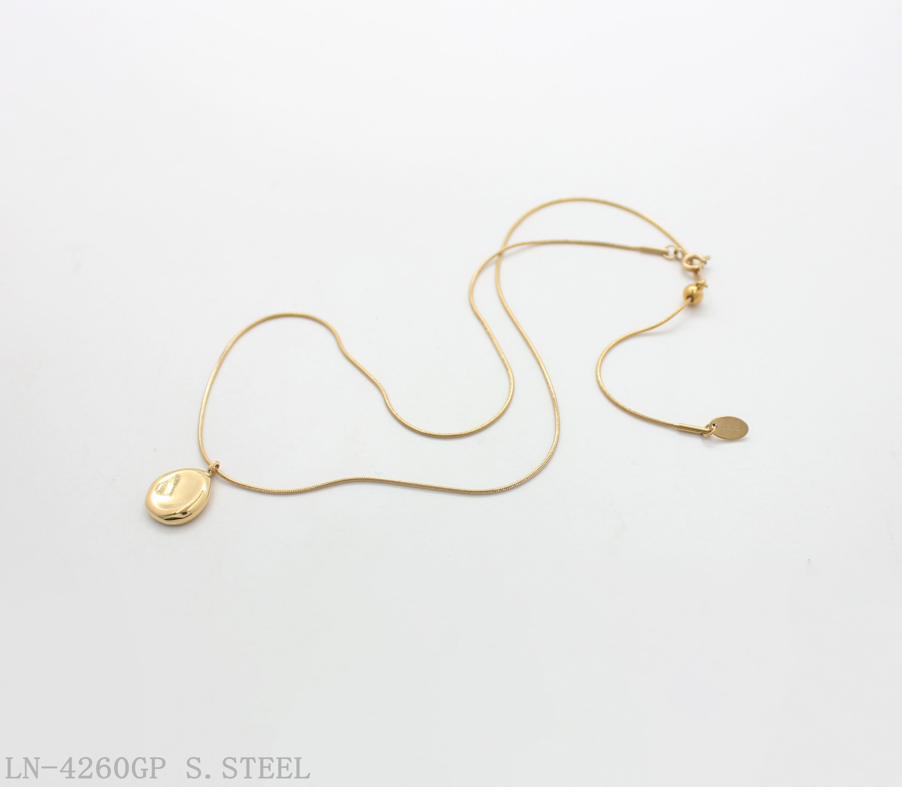 Pull Slider Adjustable Organic Disc Pendant Fine Snake Chain Stainless Steel Layering Necklace | Factory Direct Wholesale