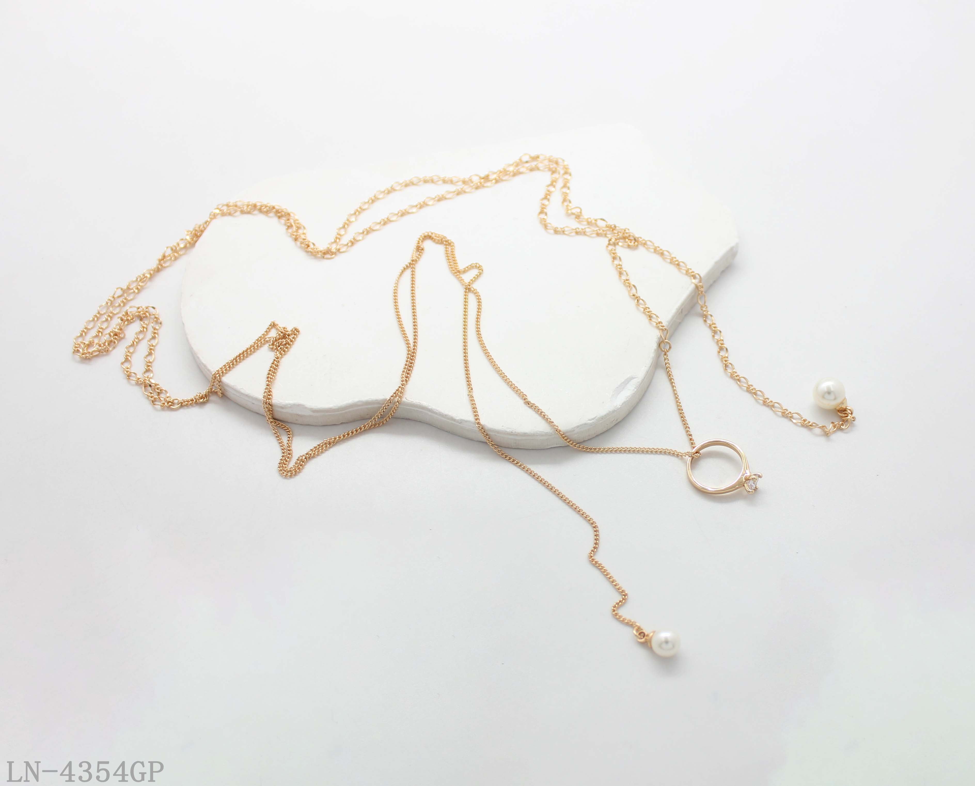 Two Layer Lariat Y-Shaped Drop Necklace | All Copper Base Imitation Gold Plated with Mini Zircon Circle Charm & Hanging White Acrylic Pearl Dainty Women Clavicle Chain Factory Wholesale