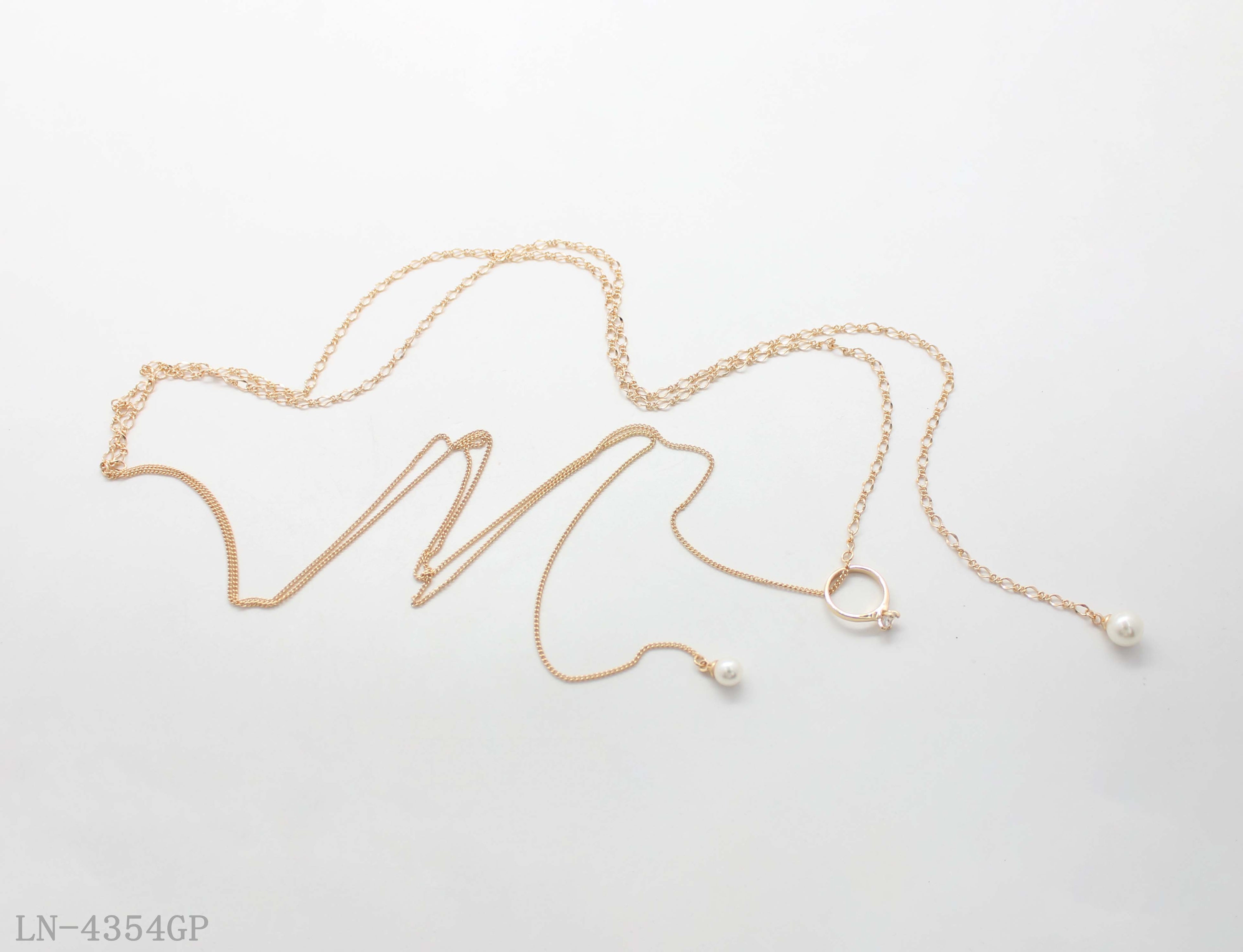 Two Layer Lariat Y-Shaped Drop Necklace | All Copper Base Imitation Gold Plated with Mini Zircon Circle Charm & Hanging White Acrylic Pearl Dainty Women Clavicle Chain Factory Wholesale