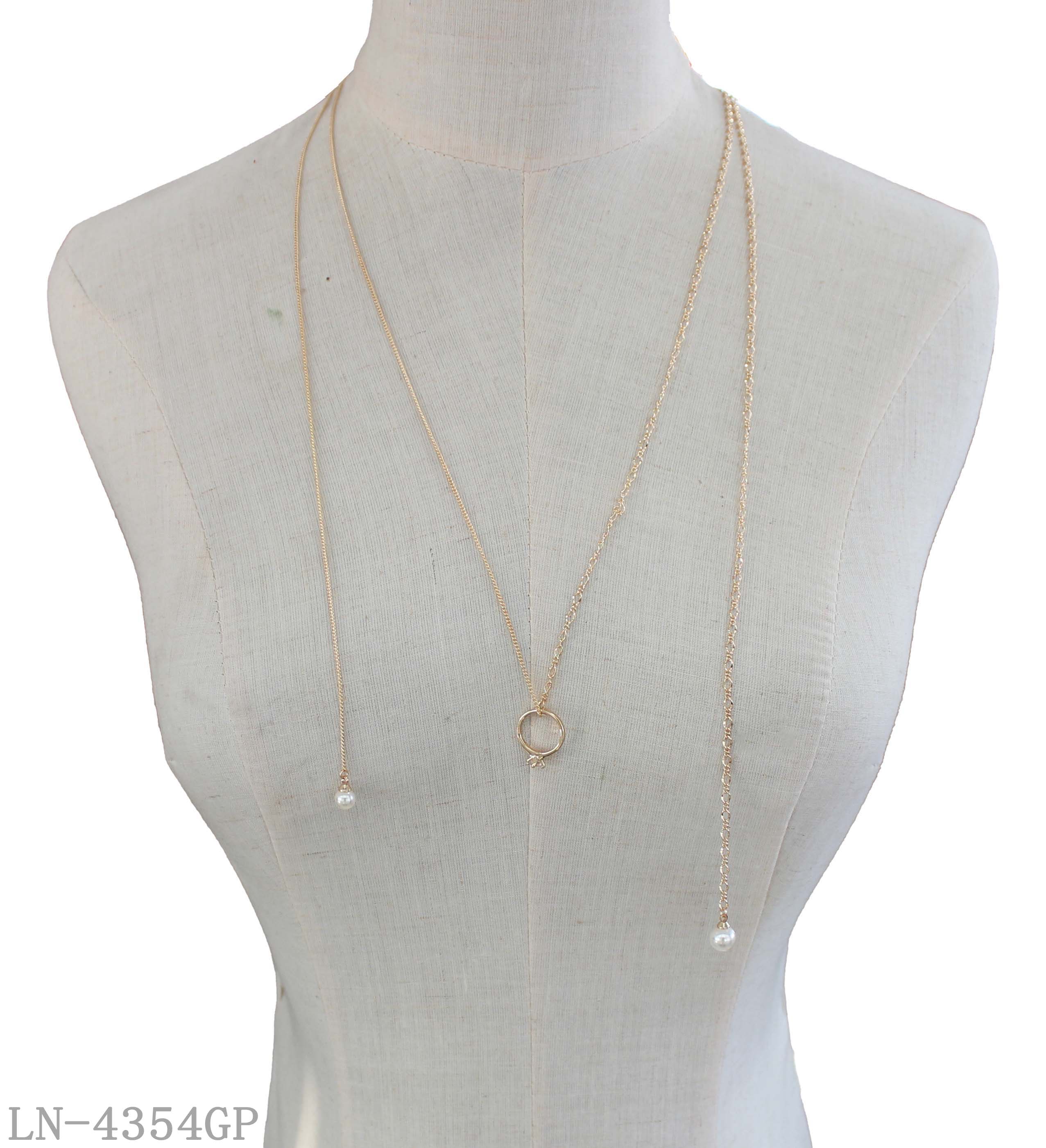 Two Layer Lariat Y-Shaped Drop Necklace | All Copper Base Imitation Gold Plated with Mini Zircon Circle Charm & Hanging White Acrylic Pearl Dainty Women Clavicle Chain Factory Wholesale