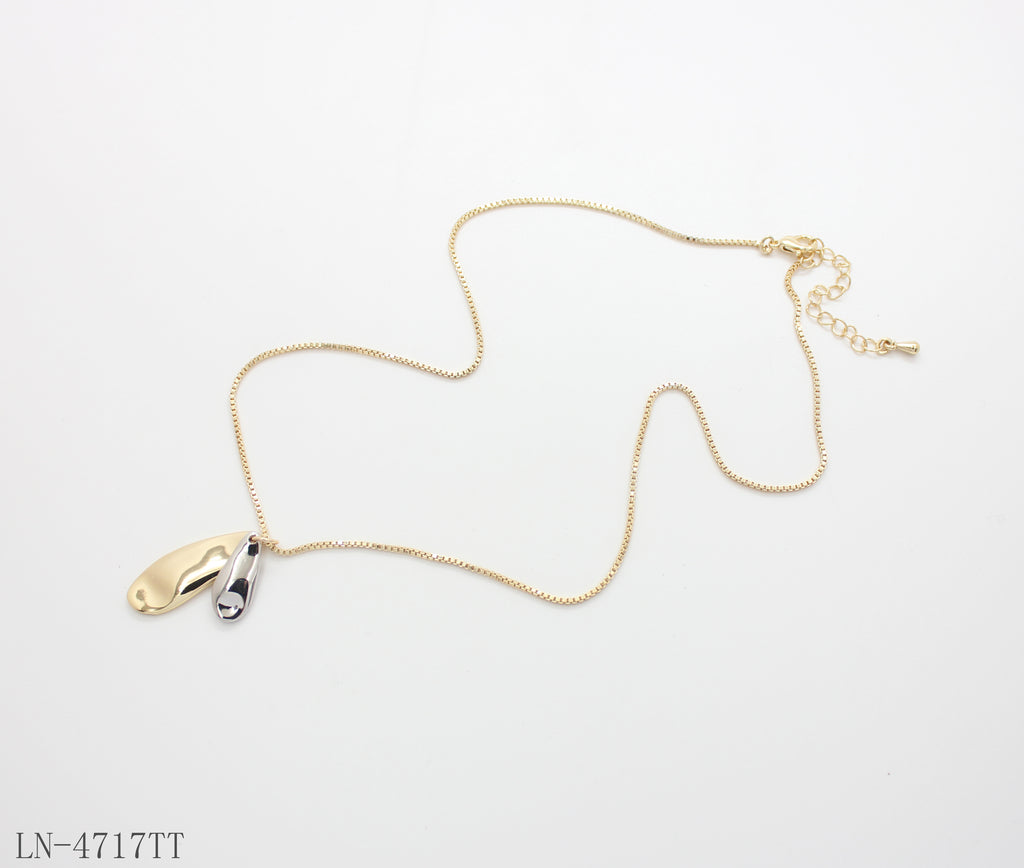 Two-Tone Overlapped Organic Teardrop Pendant Necklace | Copper Zinc Alloy Gold & Imitation White Platinum Plated Women Minimal Stackable Choker Necklace Factory Wholesale