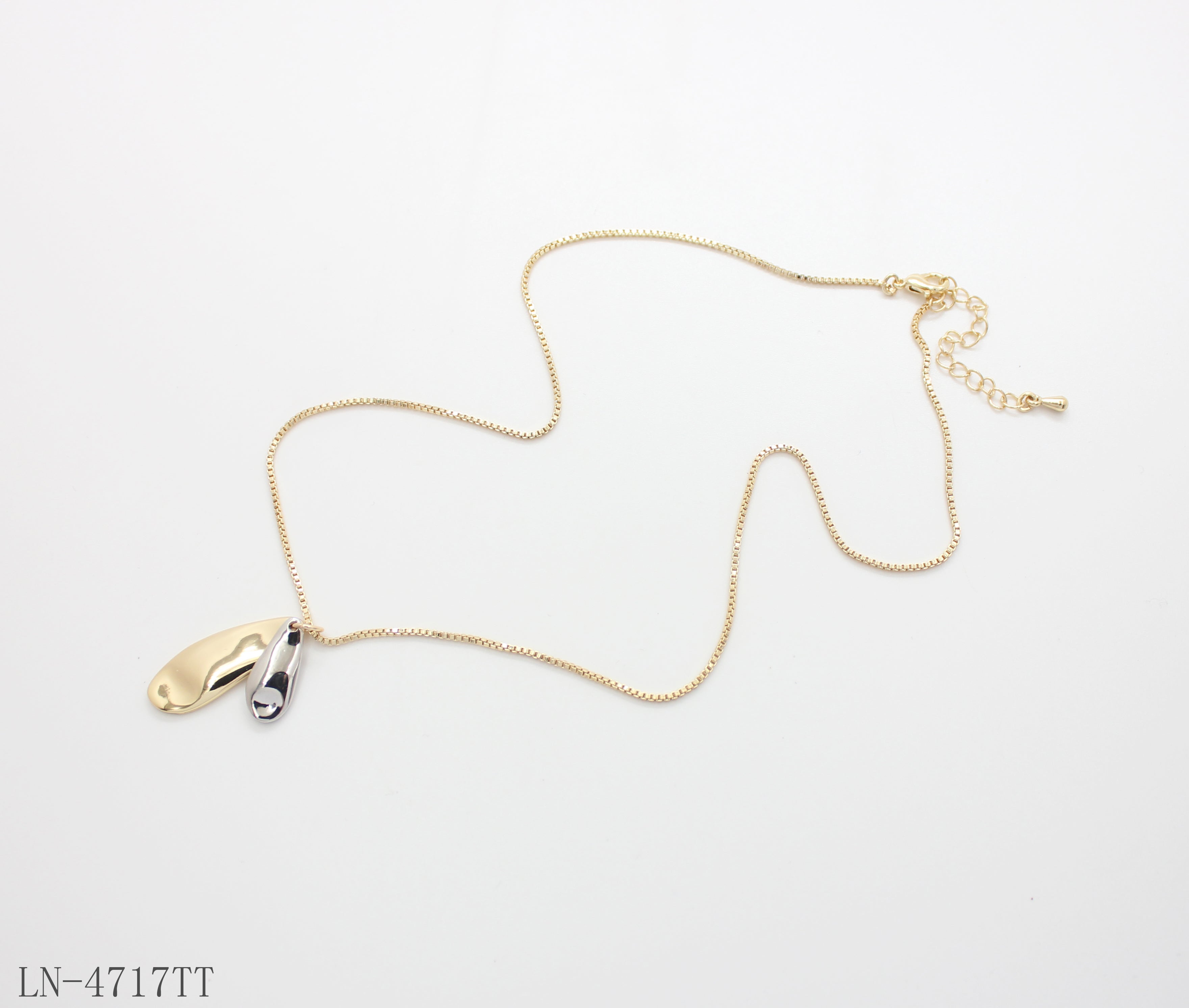 Two-Tone Overlapped Organic Teardrop Pendant Necklace | Copper Zinc Alloy Gold & Imitation White Platinum Plated Women Minimal Stackable Choker Necklace Factory Wholesale