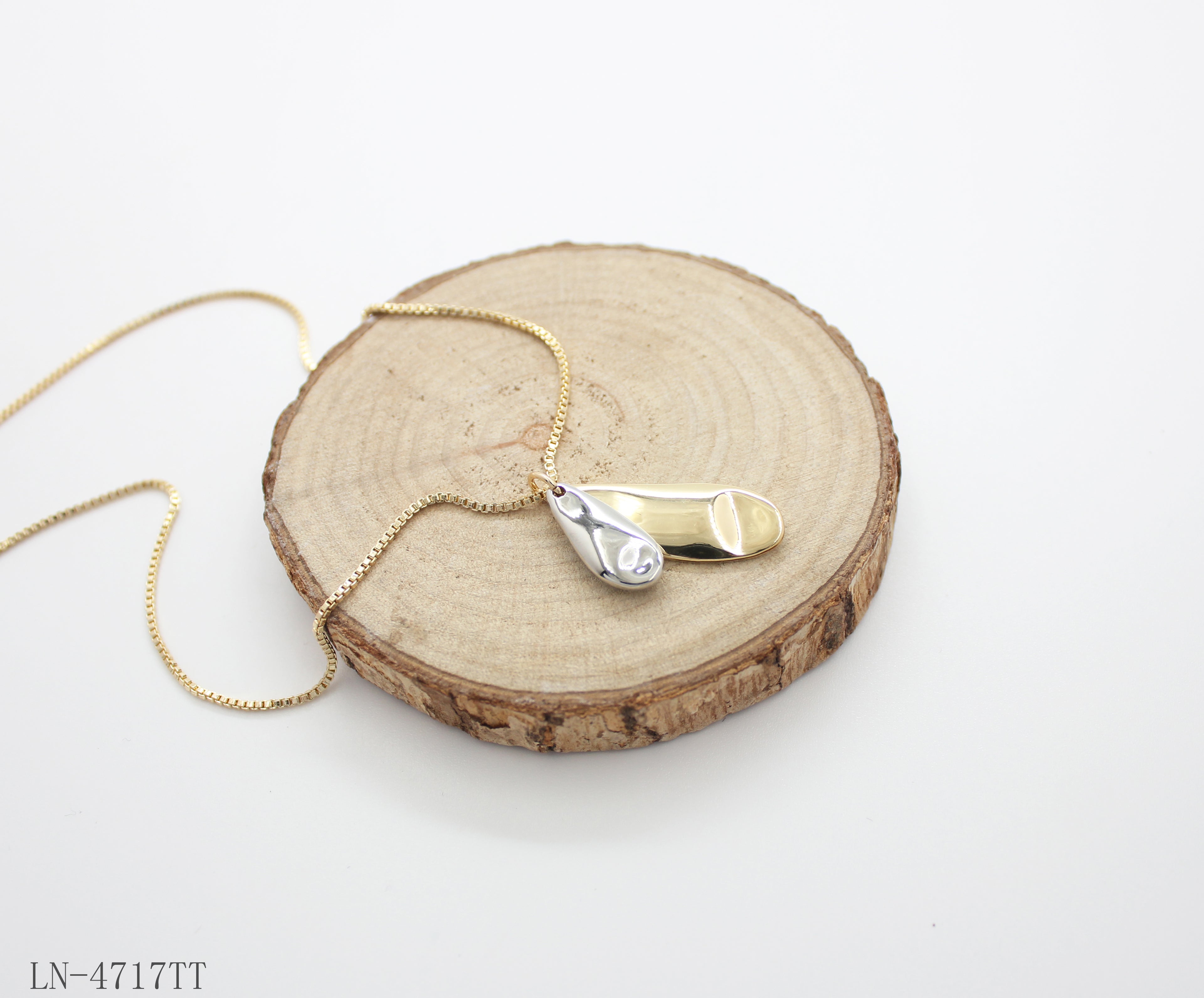 Two-Tone Overlapped Organic Teardrop Pendant Necklace | Copper Zinc Alloy Gold & Imitation White Platinum Plated Women Minimal Stackable Choker Necklace Factory Wholesale