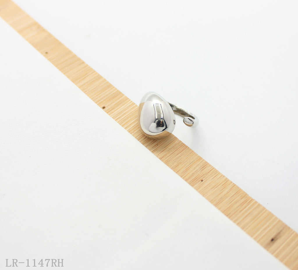 Asymmetric Teardrop Open Rhodium Plated Zinc Alloy Statement Ring | Factory Direct Wholesale