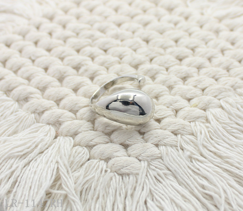 Asymmetric Teardrop Open Rhodium Plated Zinc Alloy Statement Ring | Factory Direct Wholesale