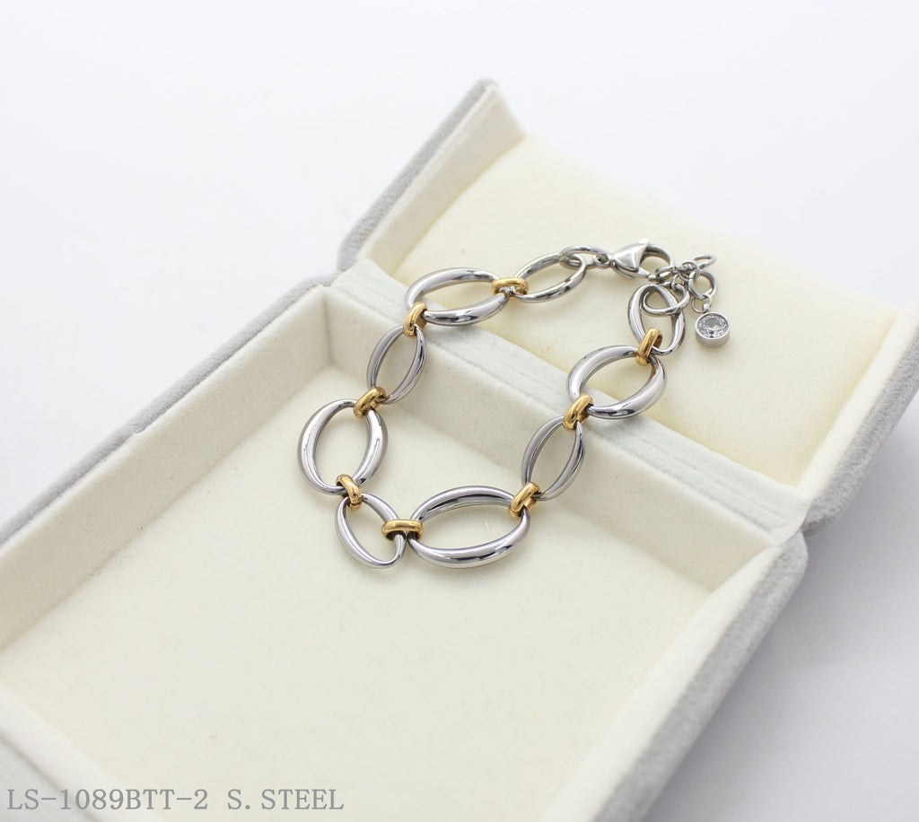 Two‑Tone Alternating Gold‑Silver Large Oval Link Adjustable Stainless Steel Everyday Bracelet | Factory Direct Wholesale