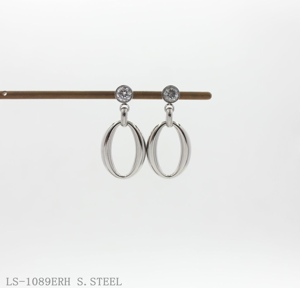 Crystal Top Double Layer Hollow Oval Matching Stainless Steel Drop Earrings | Factory Direct Wholesale