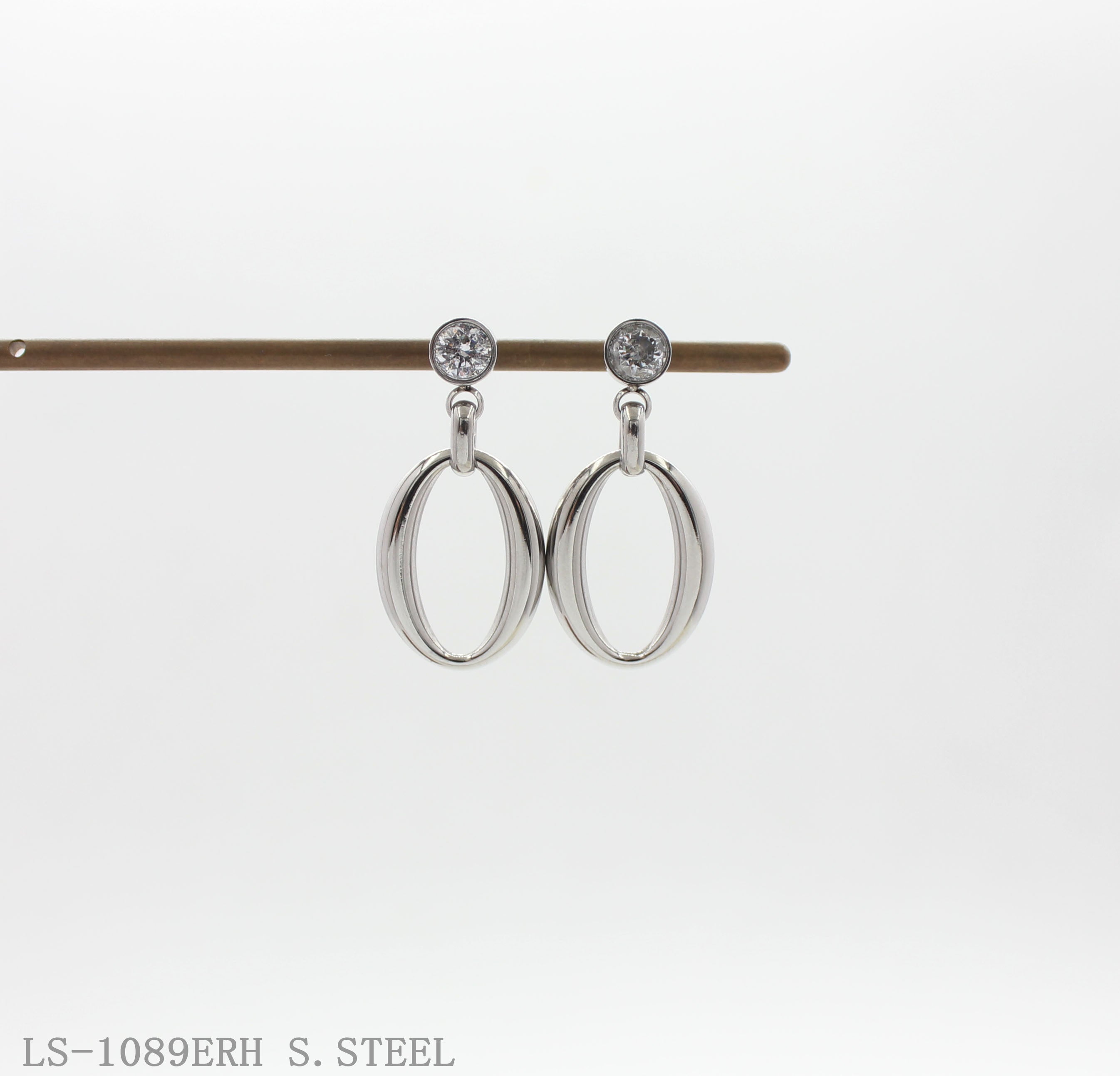 Crystal Top Double Layer Hollow Oval Matching Stainless Steel Drop Earrings | Factory Direct Wholesale