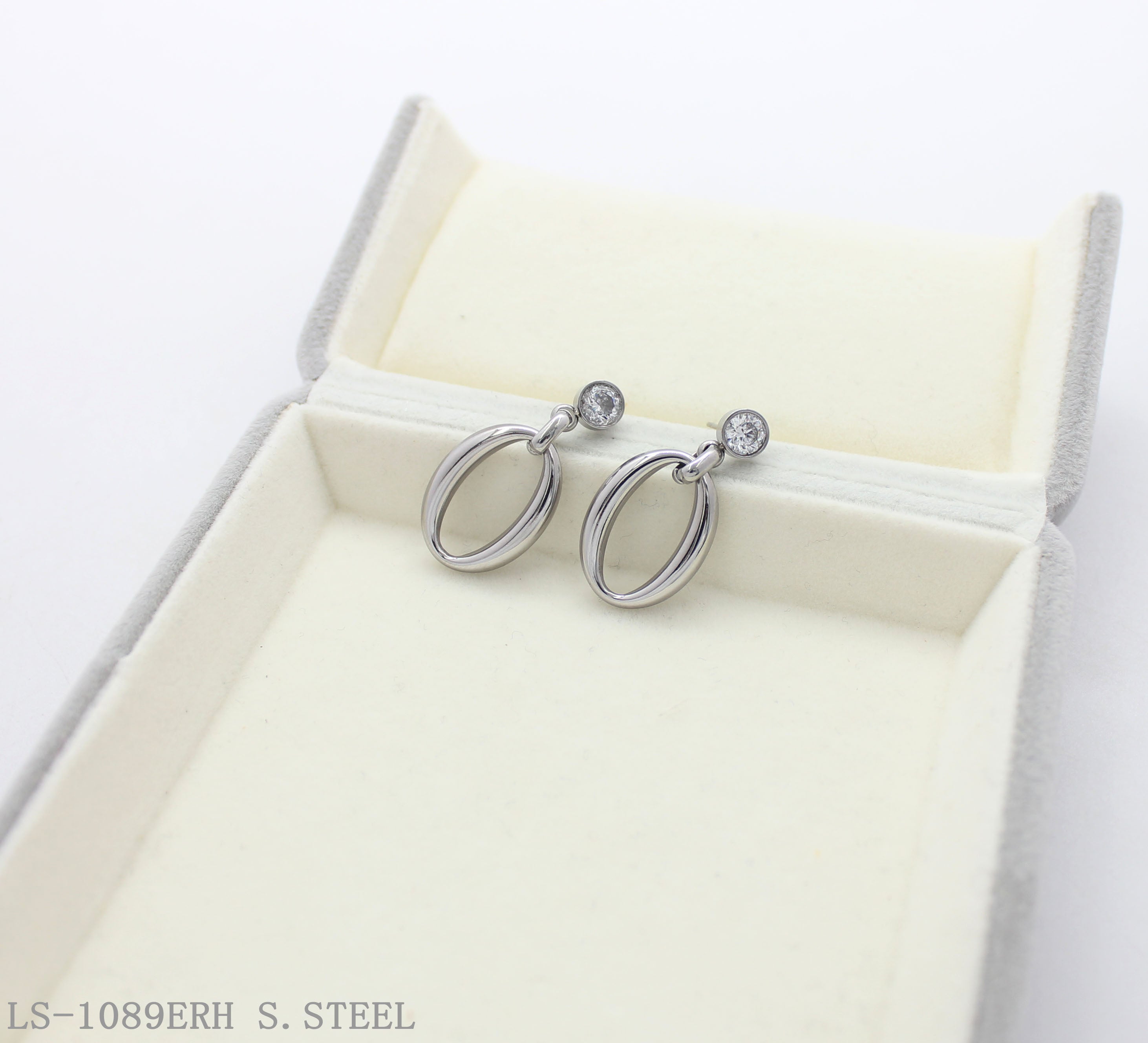 Crystal Top Double Layer Hollow Oval Matching Stainless Steel Drop Earrings | Factory Direct Wholesale