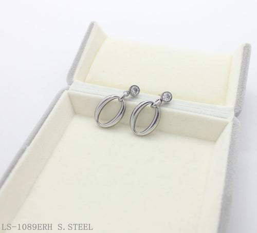 Crystal Top Double Layer Hollow Oval Matching Stainless Steel Drop Earrings | Factory Direct Wholesale
