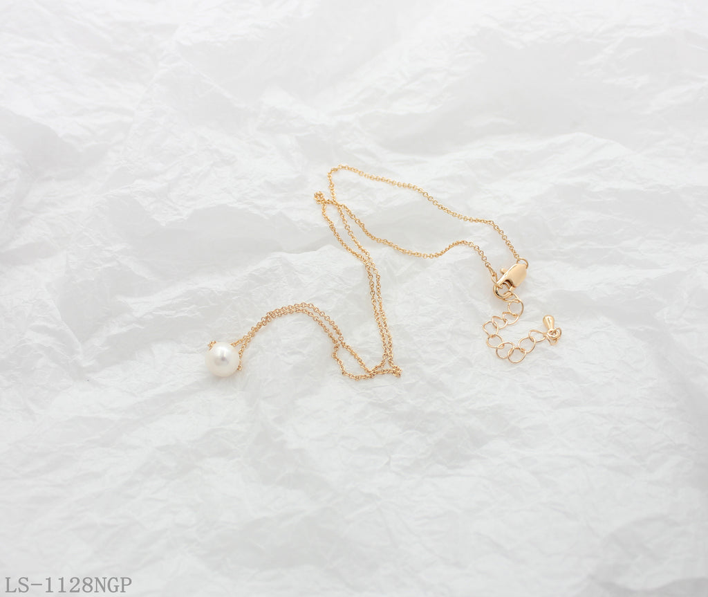 Dainty Floating Single Freshwater Pearl Clavicle Necklace | Copper Base Imitation Gold Plated Matching Pearl Stud Earring Series Women Chain Wholesale