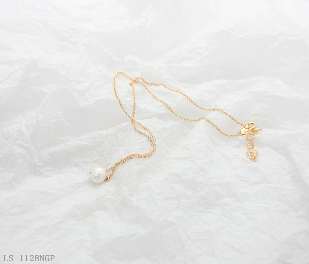 Dainty Floating Single Freshwater Pearl Clavicle Necklace | Copper Base Imitation Gold Plated Matching Pearl Stud Earring Series Women Chain Wholesale