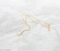Dainty Floating Single Freshwater Pearl Clavicle Necklace | Copper Base Imitation Gold Plated Matching Pearl Stud Earring Series Women Chain Wholesale