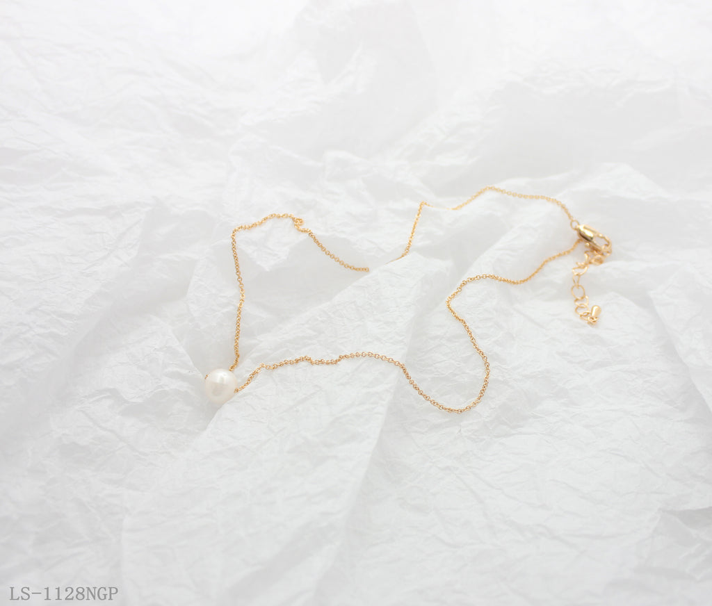 Dainty Floating Single Freshwater Pearl Clavicle Necklace | Copper Base Imitation Gold Plated Matching Pearl Stud Earring Series Women Chain Wholesale