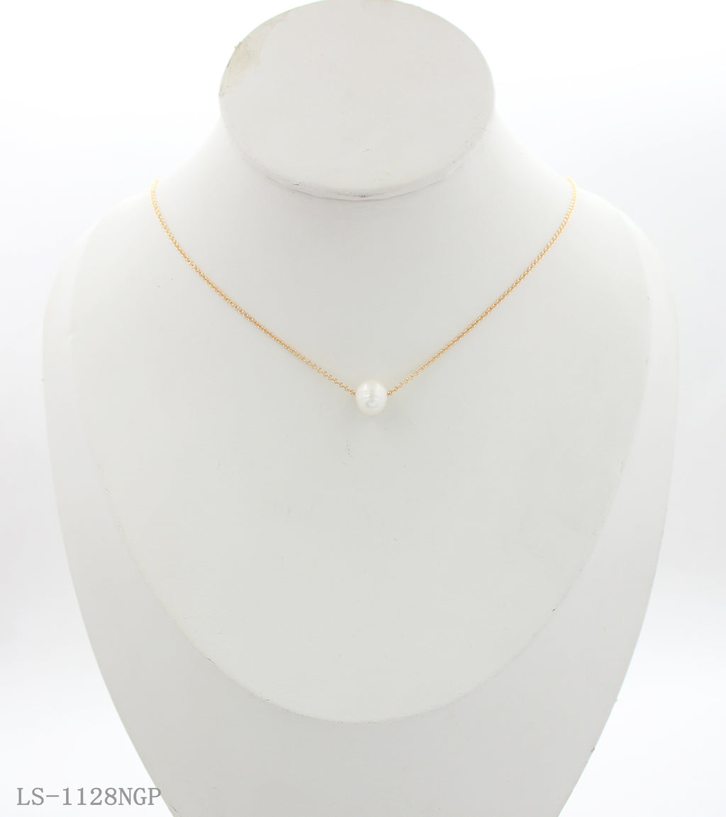 Dainty Floating Single Freshwater Pearl Clavicle Necklace | Copper Base Imitation Gold Plated Matching Pearl Stud Earring Series Women Chain Wholesale