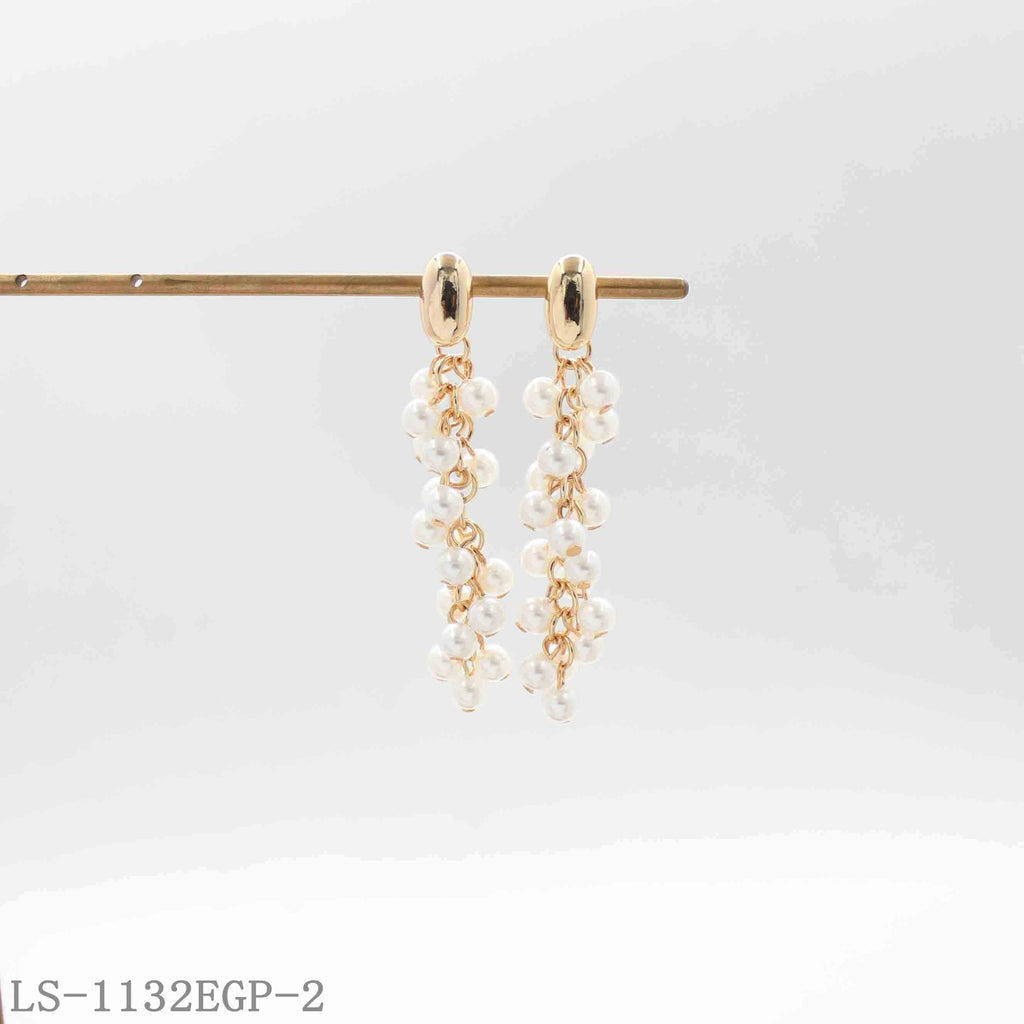 Grape Cluster Multi-Layer Acrylic Pearl Tassel Drop Earrings | Zinc Alloy Base Imitation Gold Plated Dainty Feminine Women Ear Studs Factory Wholesale