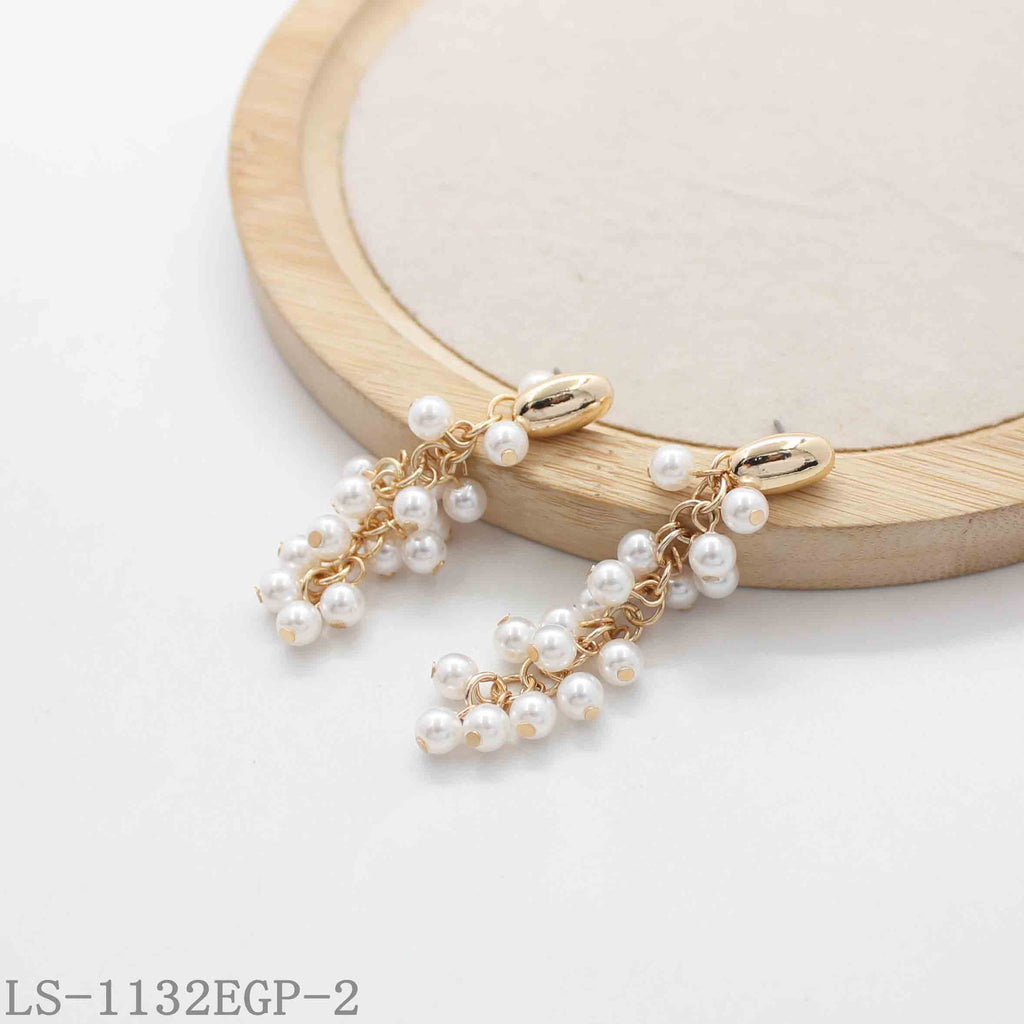 Grape Cluster Multi-Layer Acrylic Pearl Tassel Drop Earrings | Zinc Alloy Base Imitation Gold Plated Dainty Feminine Women Ear Studs Factory Wholesale