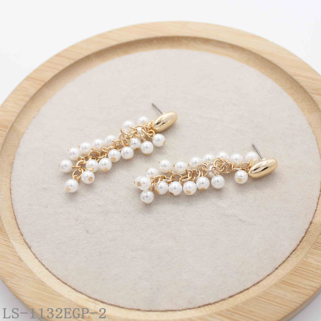Grape Cluster Multi-Layer Acrylic Pearl Tassel Drop Earrings | Zinc Alloy Base Imitation Gold Plated Dainty Feminine Women Ear Studs Factory Wholesale