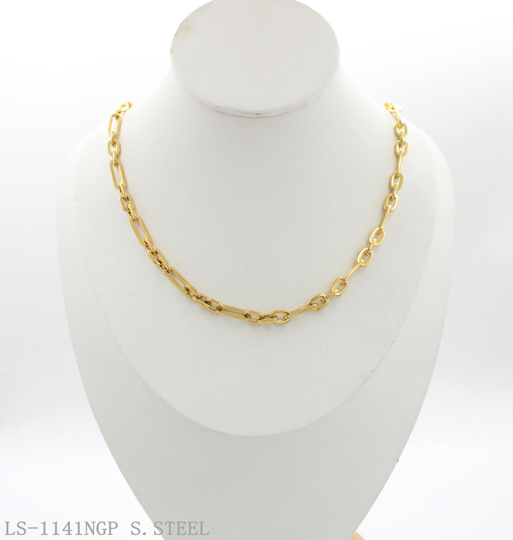 Gradient Long‑Short Mixed‑Size Paperclip Plain Chain Vacuum Gold Plated Stainless Steel Minimalist Necklace | Factory Direct Wholesale