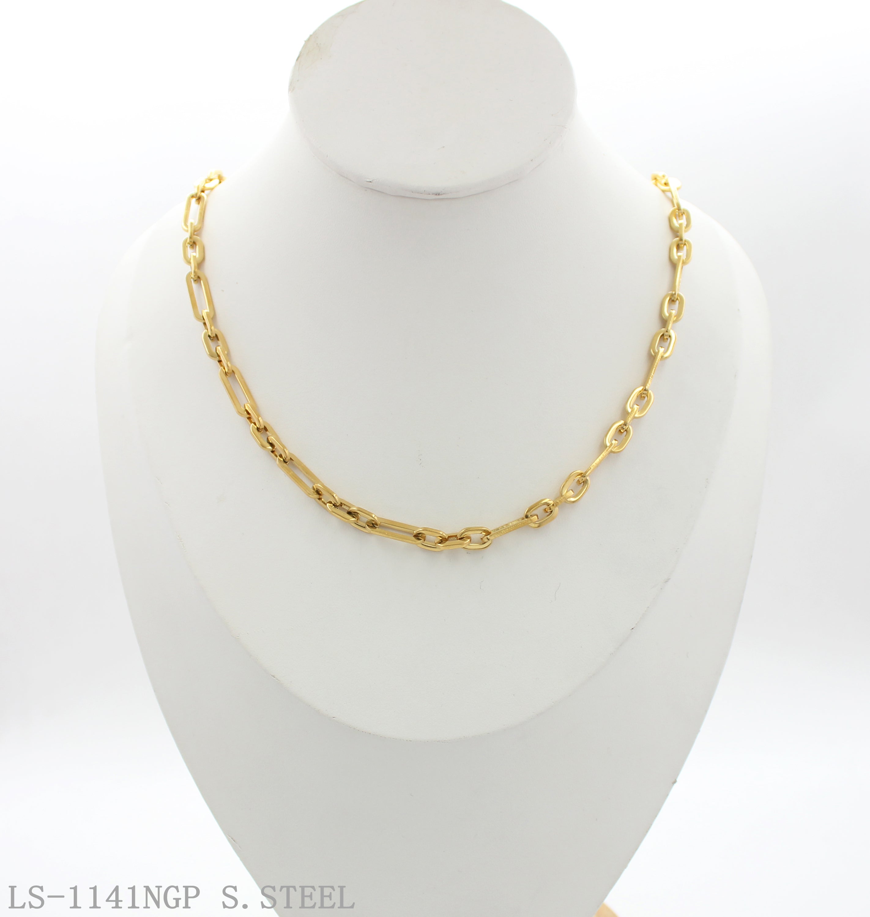 Gradient Long‑Short Mixed‑Size Paperclip Plain Chain Vacuum Gold Plated Stainless Steel Minimalist Necklace | Factory Direct Wholesale