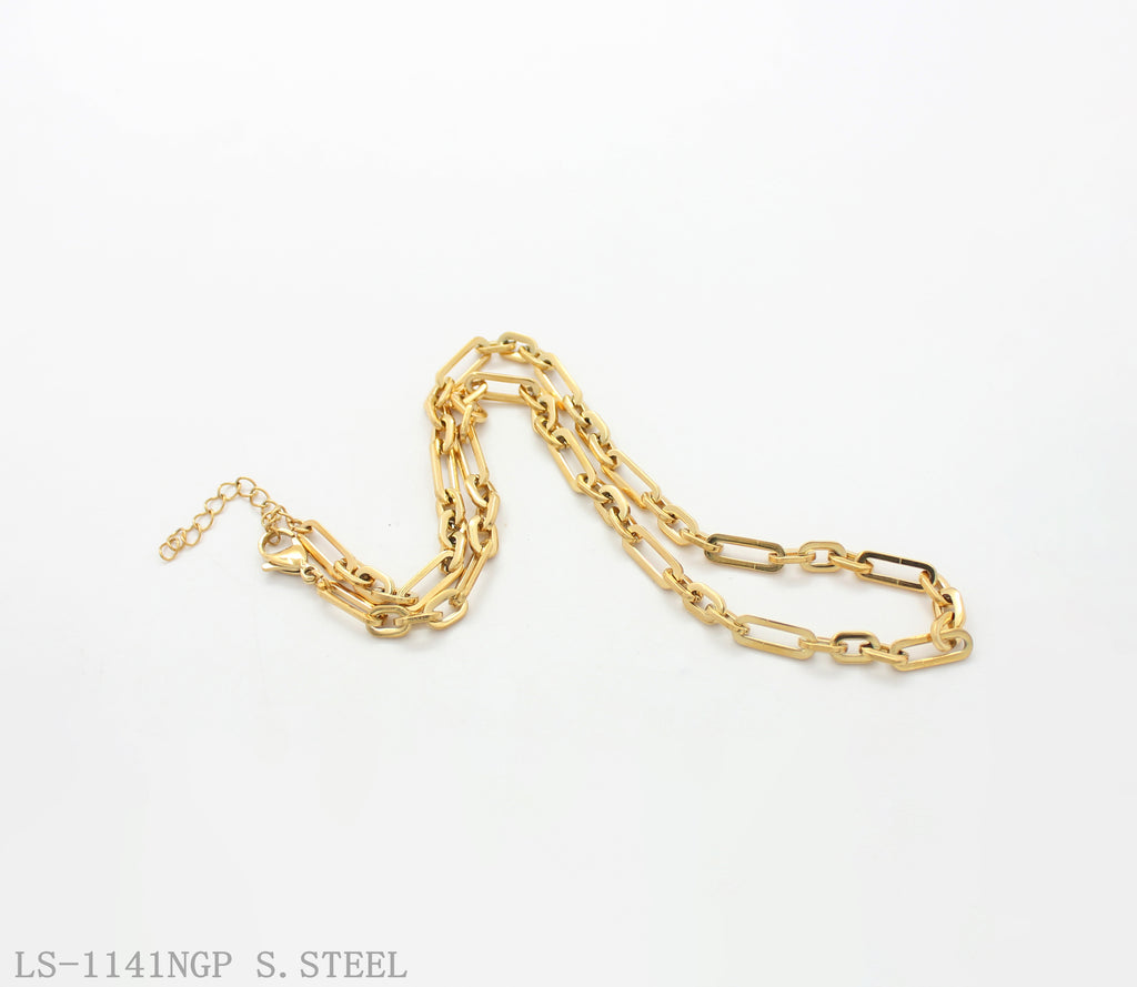 Gradient Long‑Short Mixed‑Size Paperclip Plain Chain Vacuum Gold Plated Stainless Steel Minimalist Necklace | Factory Direct Wholesale