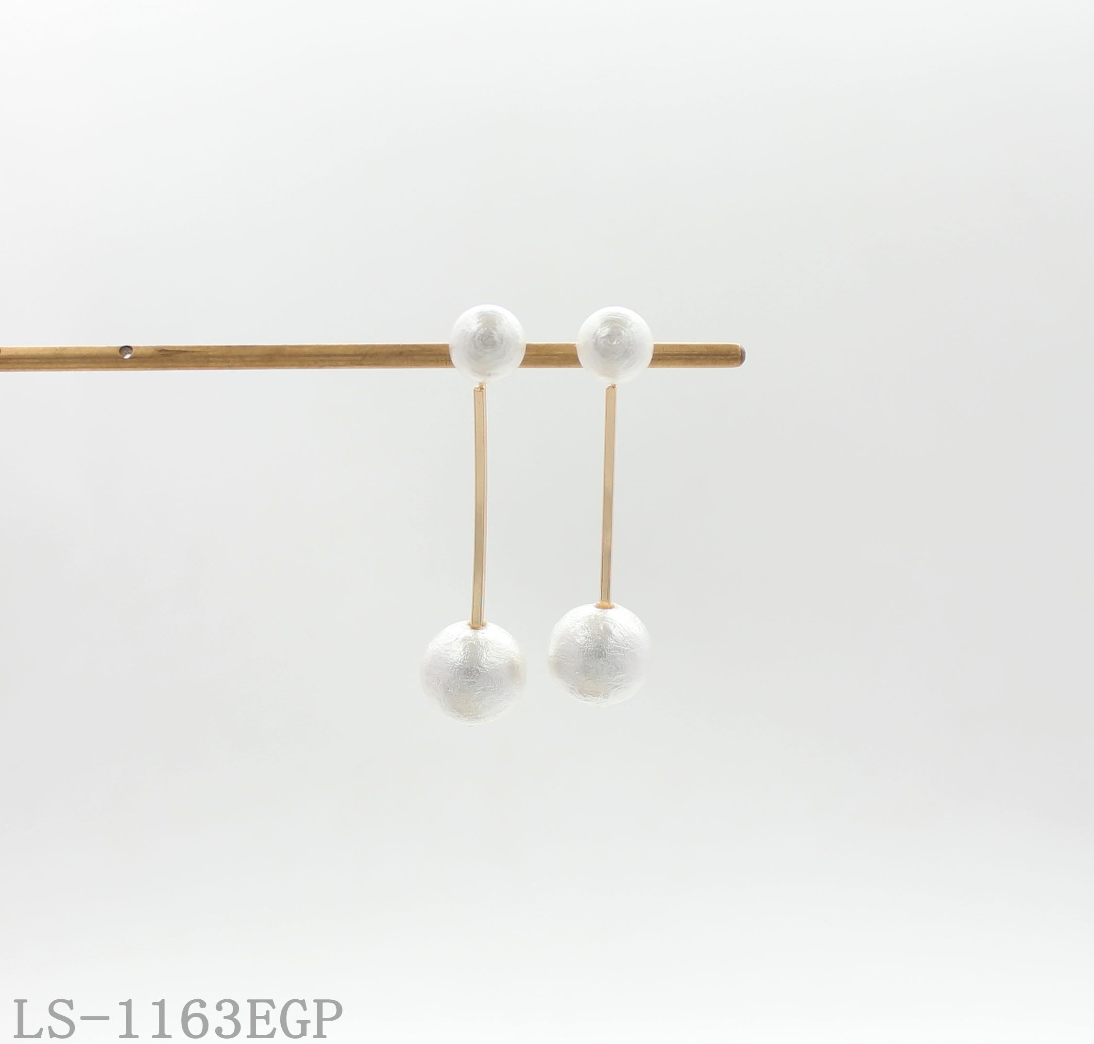 Double Textured Cotton Pearl Linear Drop Earrings with Iron & Copper Imitation Gold Plating | Factory Direct Wholesale