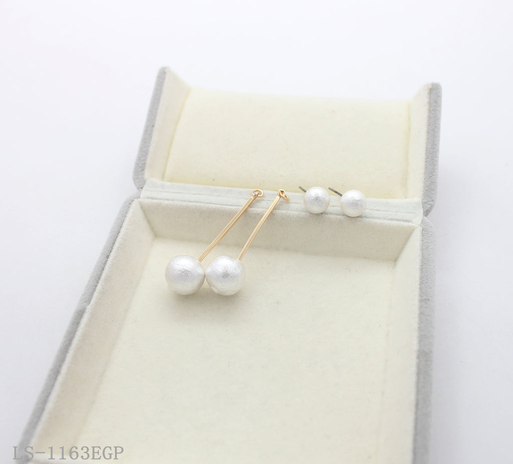 Double Textured Cotton Pearl Linear Drop Earrings with Iron & Copper Imitation Gold Plating | Factory Direct Wholesale