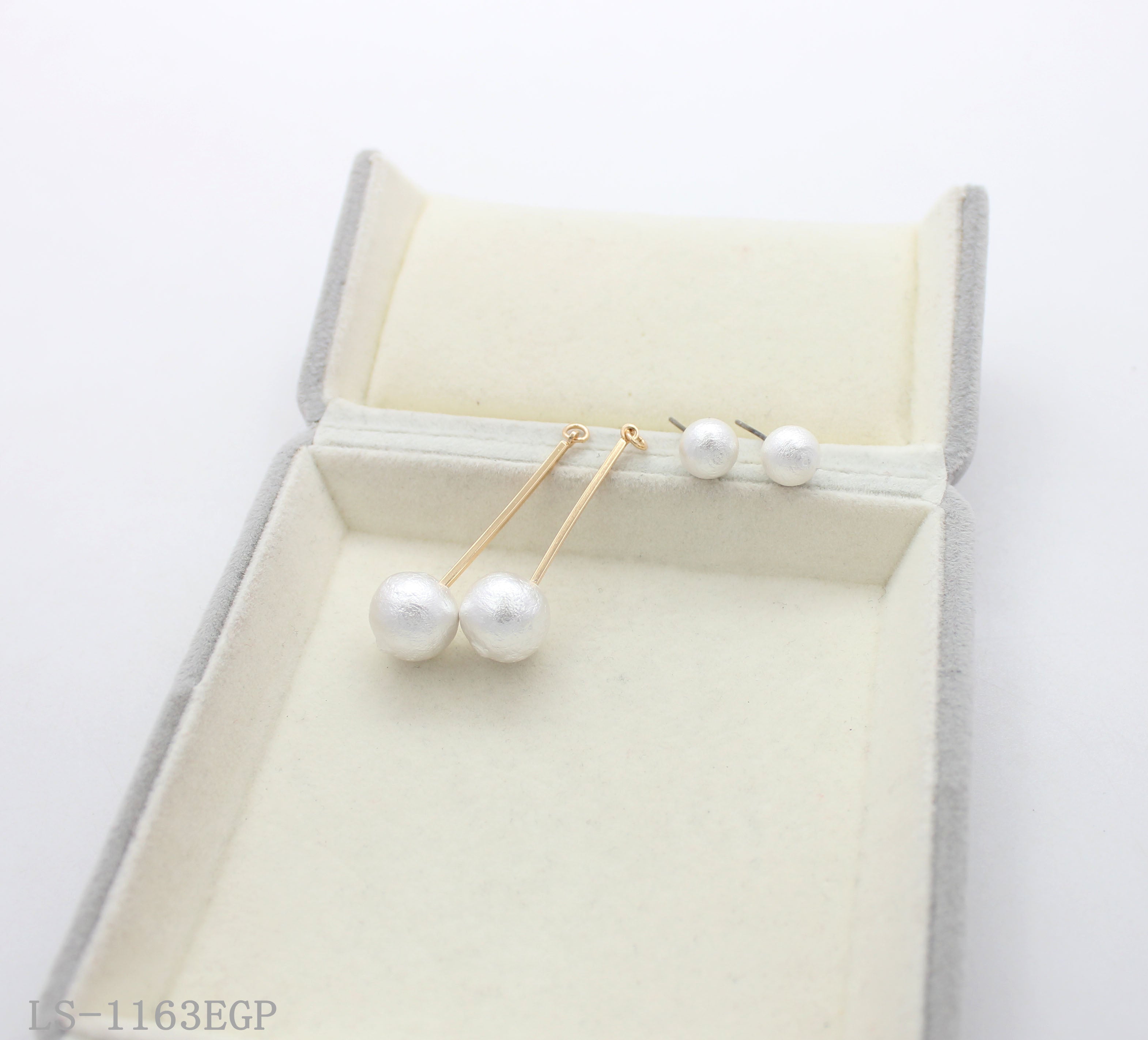 Double Textured Cotton Pearl Linear Drop Earrings with Iron & Copper Imitation Gold Plating | Factory Direct Wholesale