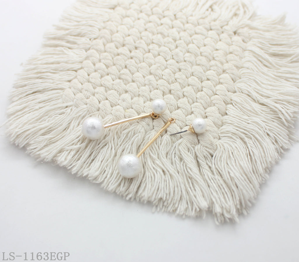 Double Textured Cotton Pearl Linear Drop Earrings with Iron & Copper Imitation Gold Plating | Factory Direct Wholesale