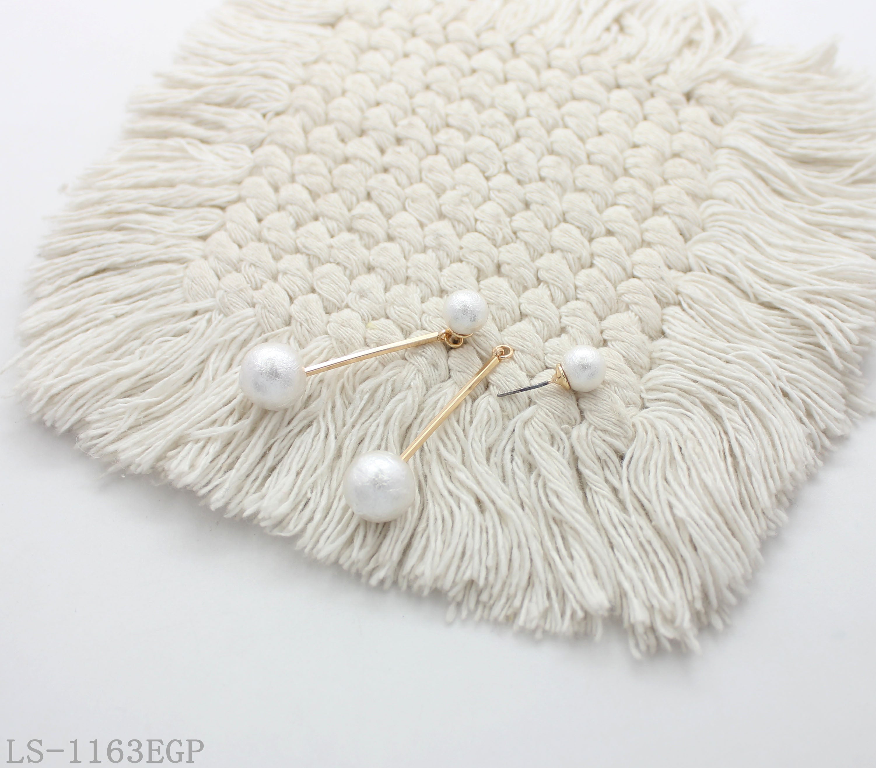 Double Textured Cotton Pearl Linear Drop Earrings with Iron & Copper Imitation Gold Plating | Factory Direct Wholesale