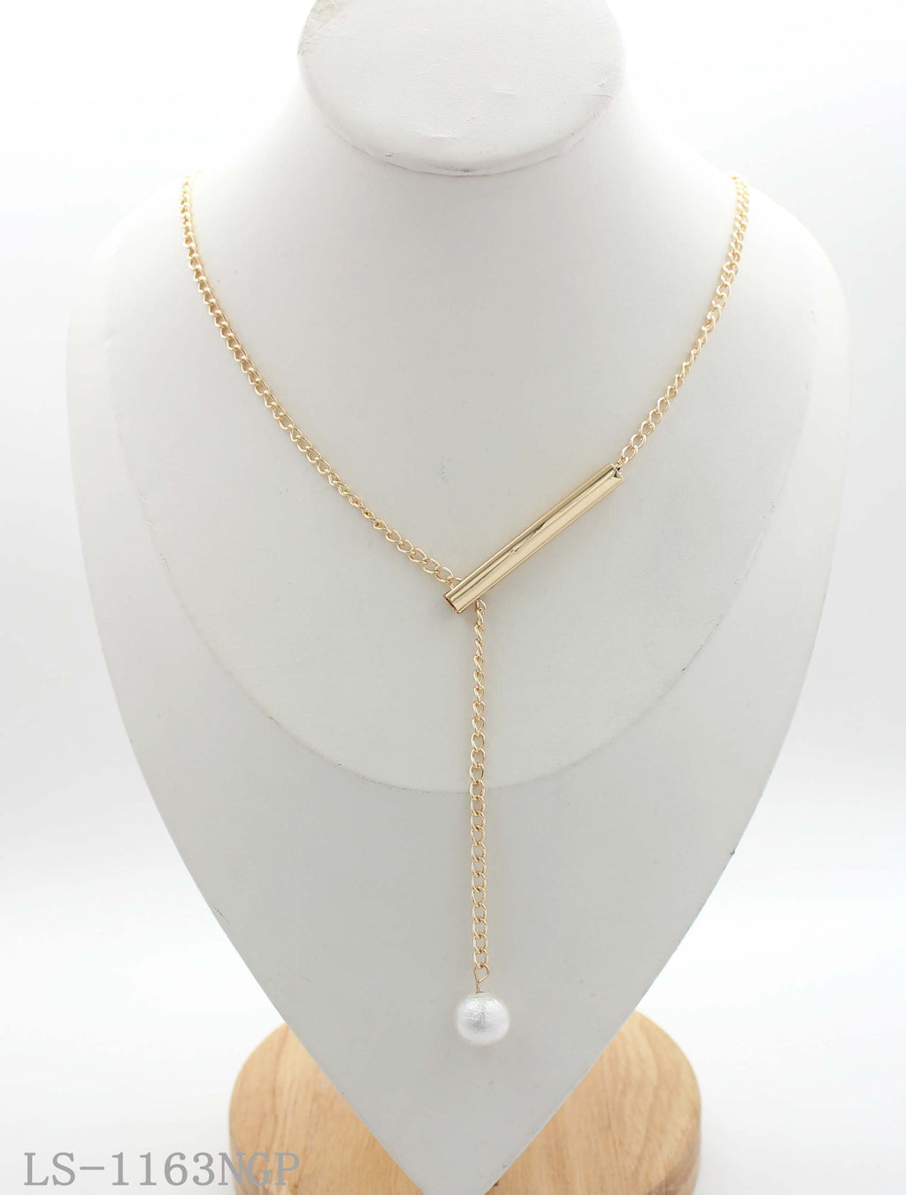 Minimalist Lariat Y Drop Necklace with Horizontal Bar & Textured Cotton Acrylic Pearl | Iron Copper Imitation Gold Plated Women Chain Wholesale