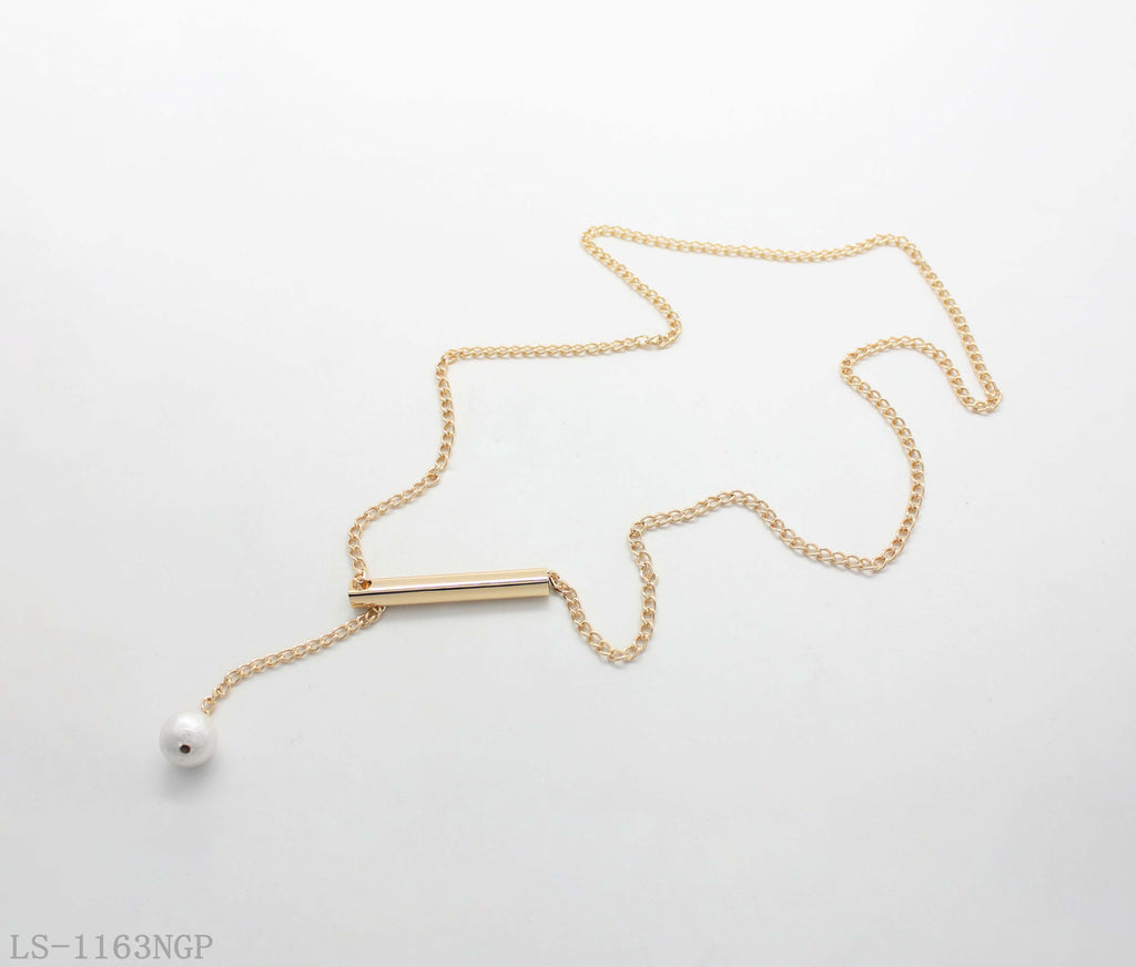 Minimalist Lariat Y Drop Necklace with Horizontal Bar & Textured Cotton Acrylic Pearl | Iron Copper Imitation Gold Plated Women Chain Wholesale