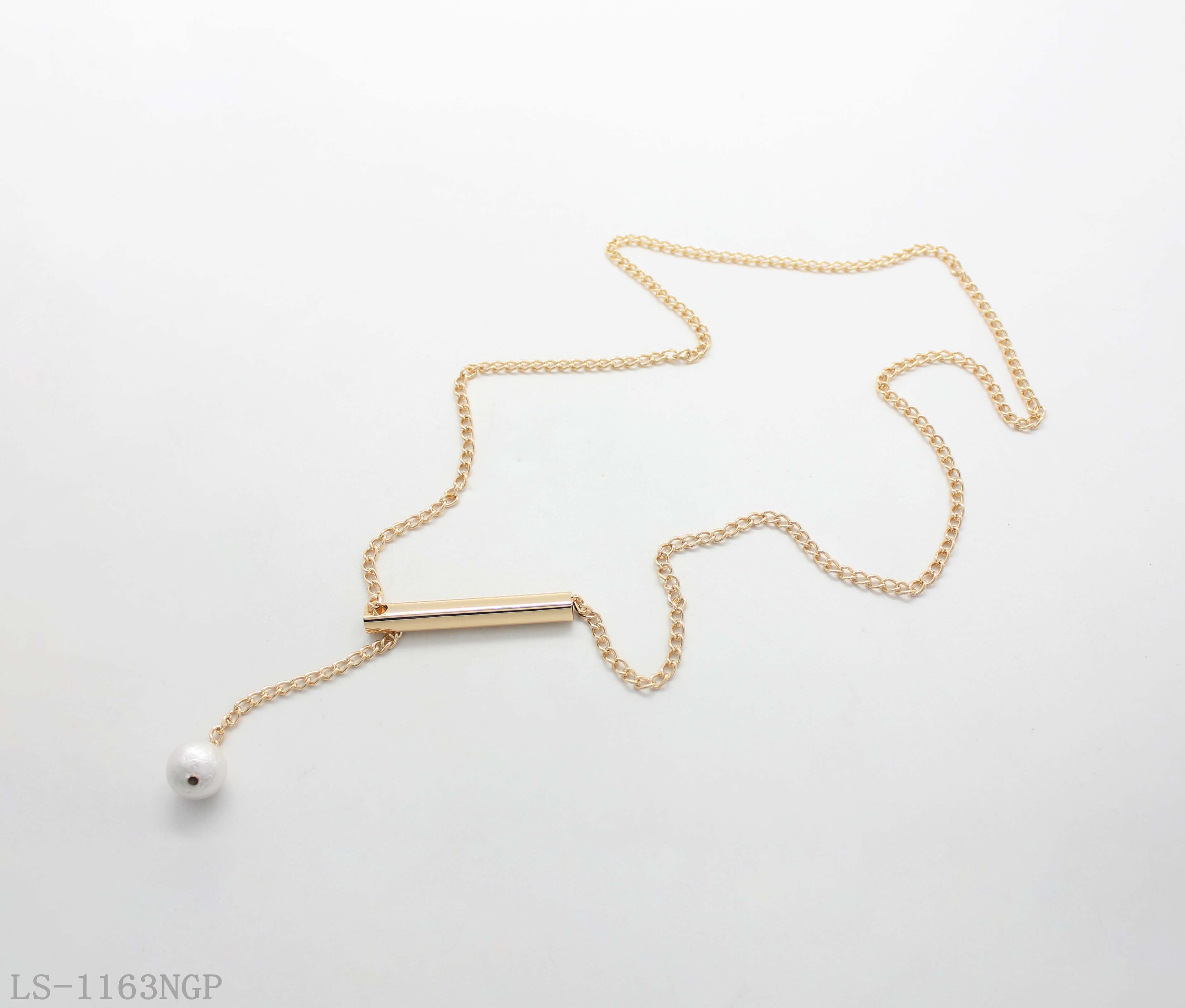 Minimalist Lariat Y Drop Necklace with Horizontal Bar & Textured Cotton Acrylic Pearl | Iron Copper Imitation Gold Plated Women Chain Wholesale