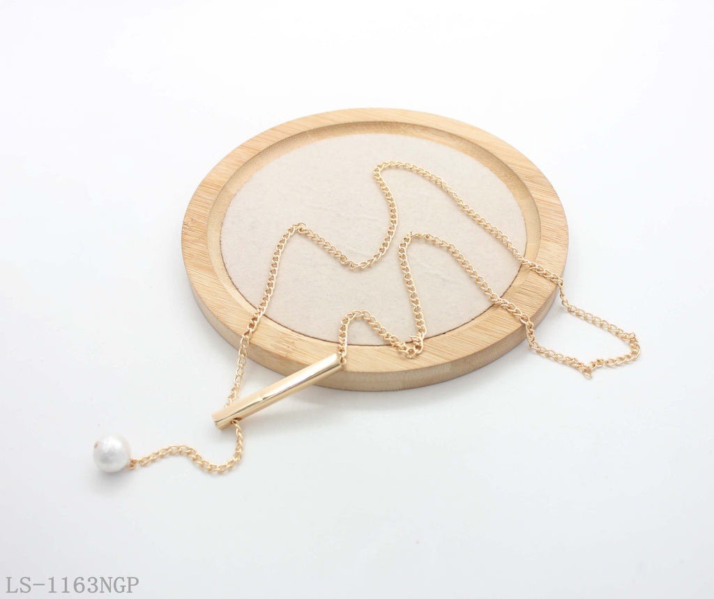 Minimalist Lariat Y Drop Necklace with Horizontal Bar & Textured Cotton Acrylic Pearl | Iron Copper Imitation Gold Plated Women Chain Wholesale
