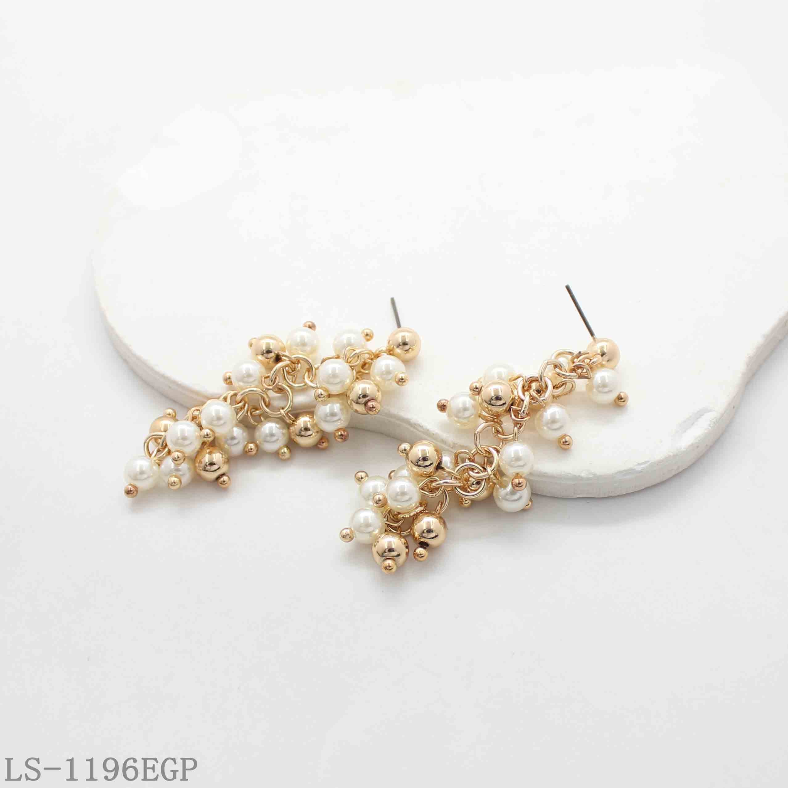 Long Cascading Grape Bunch Tassel Drop Earrings | Iron Chain & CCB Beads Imitation Gold Plated with Multi-Layer Glossy Acrylic Pearl Women Statement Earrings Factory Wholesale