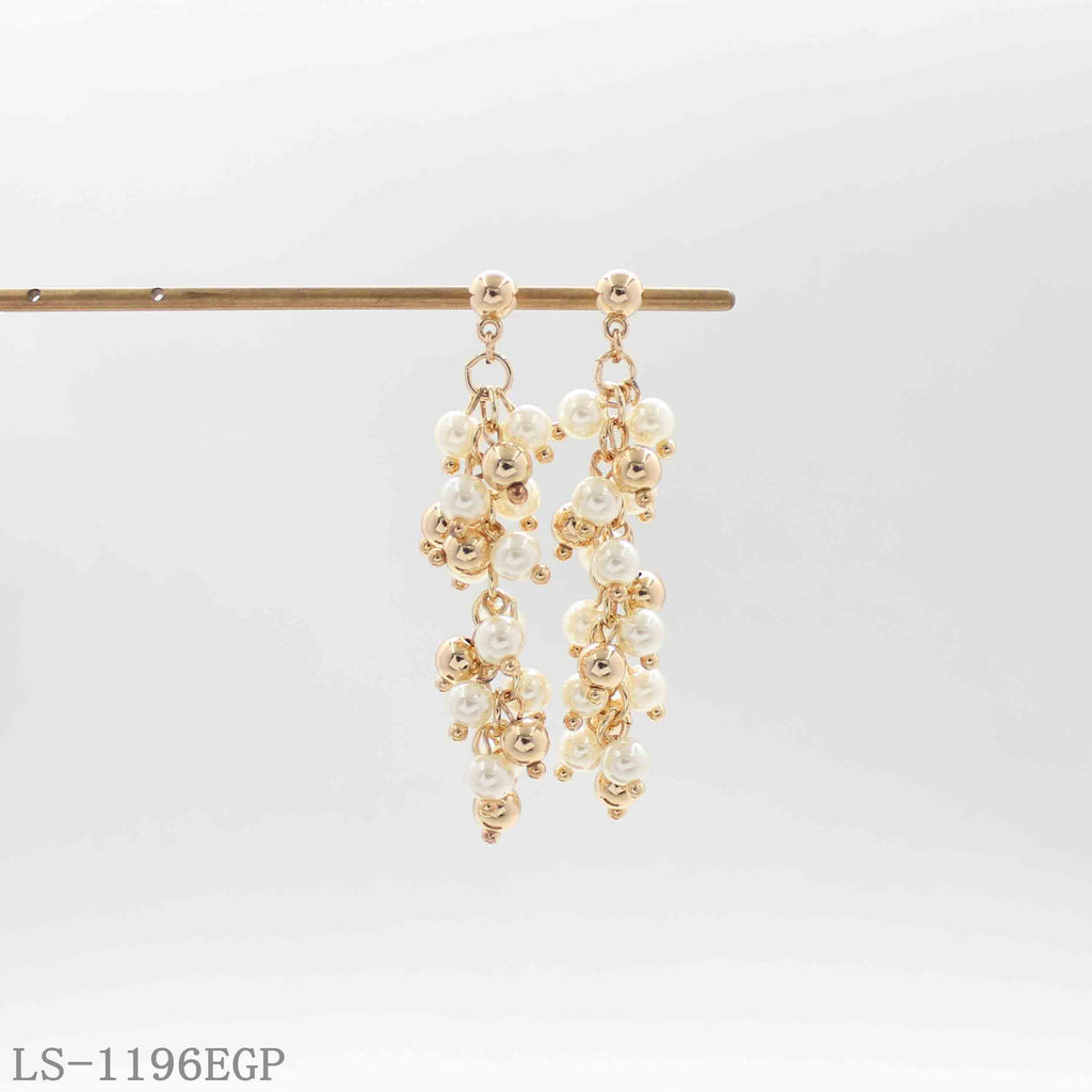 Long Cascading Grape Bunch Tassel Drop Earrings | Iron Chain & CCB Beads Imitation Gold Plated with Multi-Layer Glossy Acrylic Pearl Women Statement Earrings Factory Wholesale