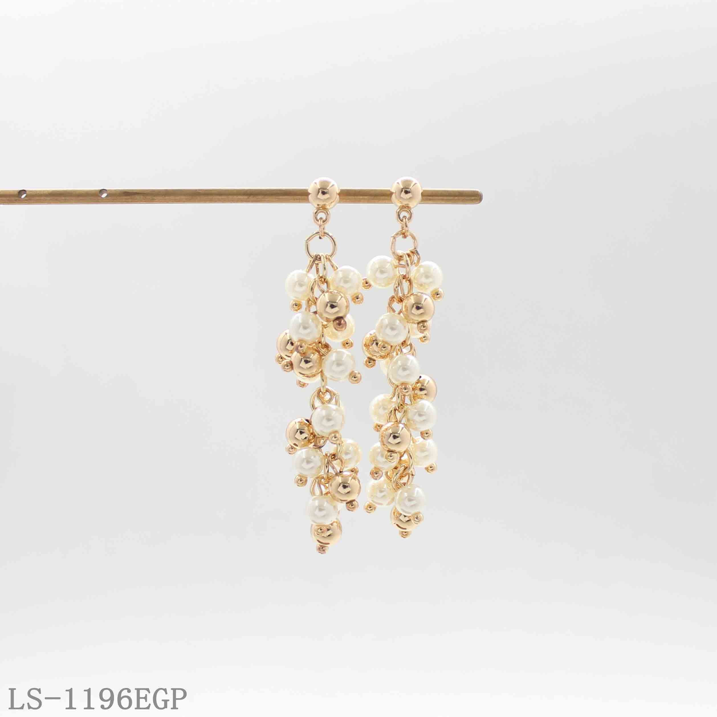 Long Cascading Grape Bunch Tassel Drop Earrings | Iron Chain & CCB Beads Imitation Gold Plated with Multi-Layer Glossy Acrylic Pearl Women Statement Earrings Factory Wholesale