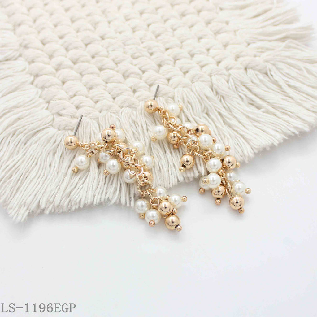 Long Cascading Grape Bunch Tassel Drop Earrings | Iron Chain & CCB Beads Imitation Gold Plated with Multi-Layer Glossy Acrylic Pearl Women Statement Earrings Factory Wholesale