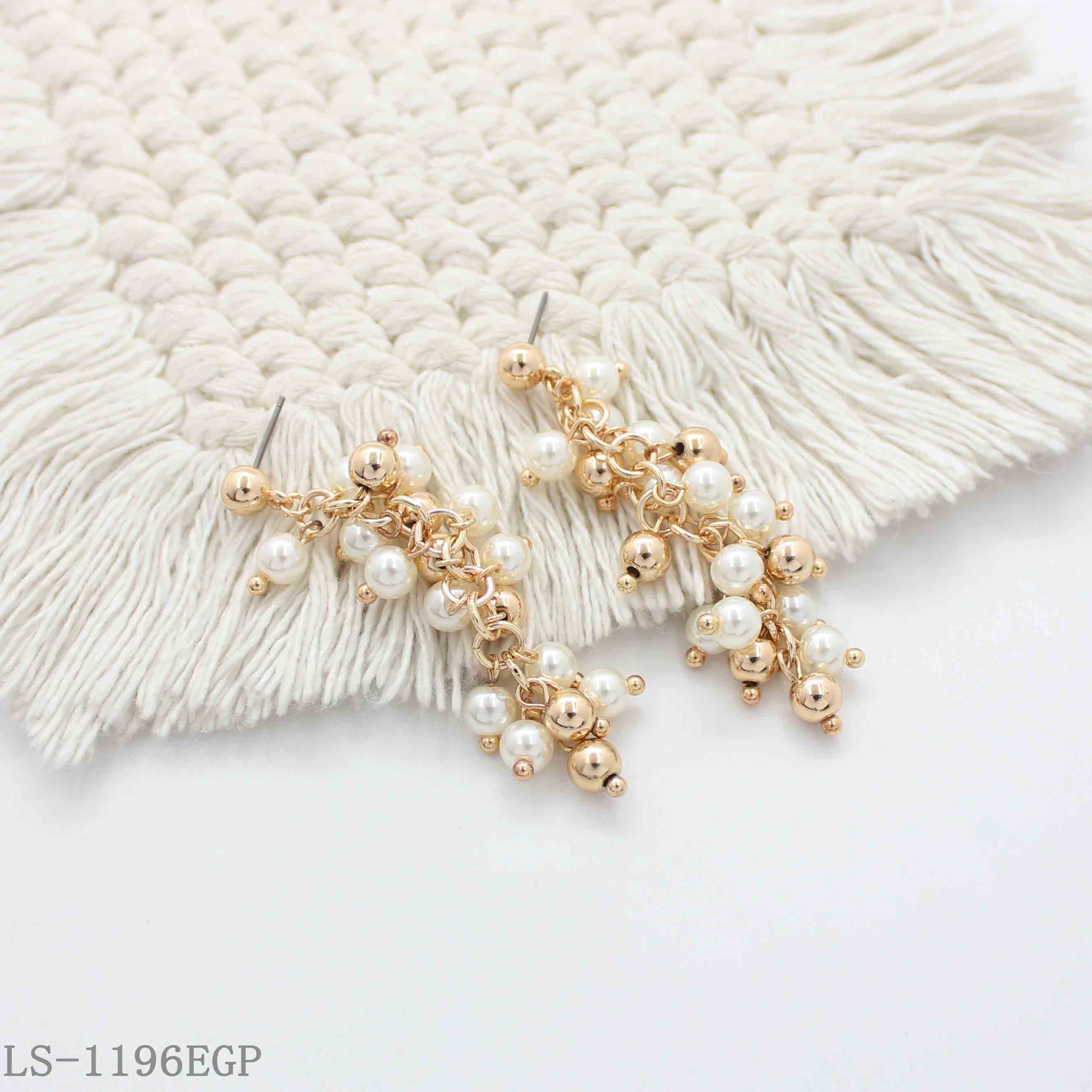 Long Cascading Grape Bunch Tassel Drop Earrings | Iron Chain & CCB Beads Imitation Gold Plated with Multi-Layer Glossy Acrylic Pearl Women Statement Earrings Factory Wholesale