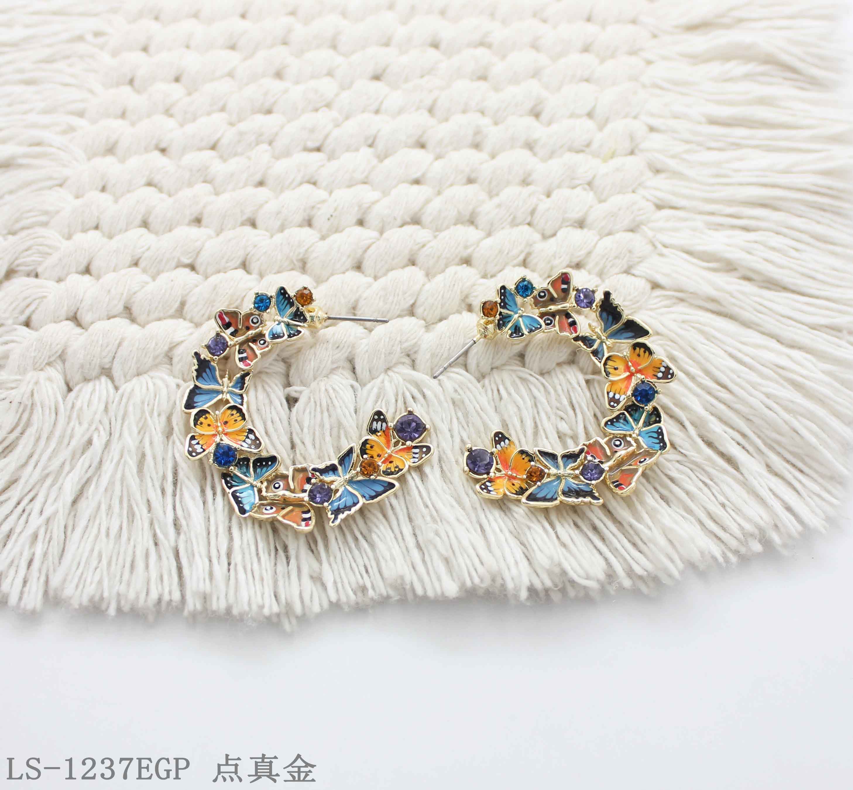 Artistic Multi‑Style Enamel Butterfly & Crystal Accent Real Gold‑Plated Copper C‑Hoop Earrings | Factory Direct Wholesale