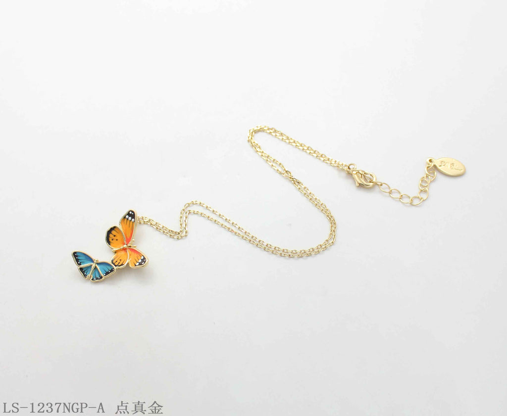 Minimalist Two‑Butterfly Enamel Pendant Real Gold‑Plated Copper Chain Choker Necklace | Factory Direct Wholesale