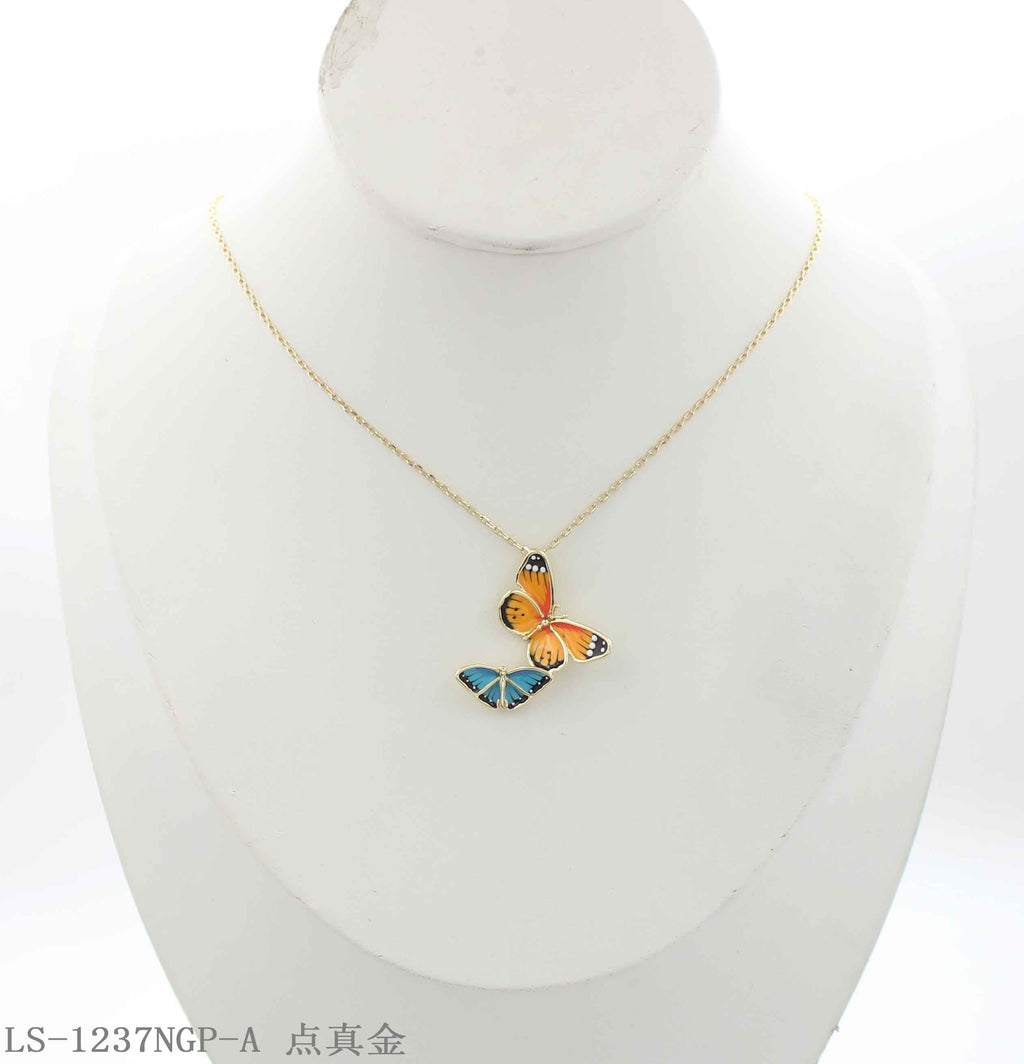 Minimalist Two‑Butterfly Enamel Pendant Real Gold‑Plated Copper Chain Choker Necklace | Factory Direct Wholesale