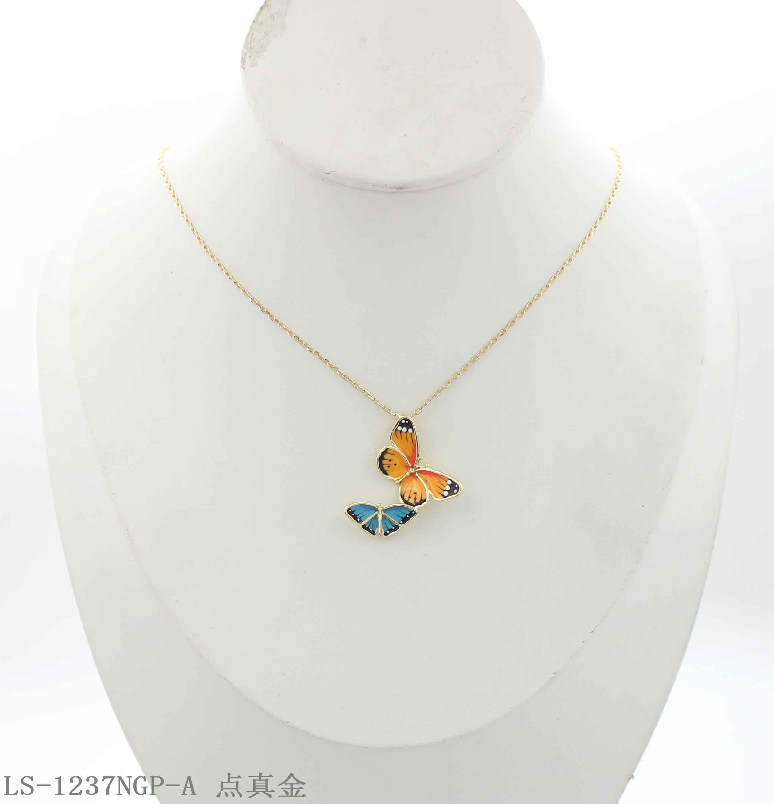 Minimalist Two‑Butterfly Enamel Pendant Real Gold‑Plated Copper Chain Choker Necklace | Factory Direct Wholesale